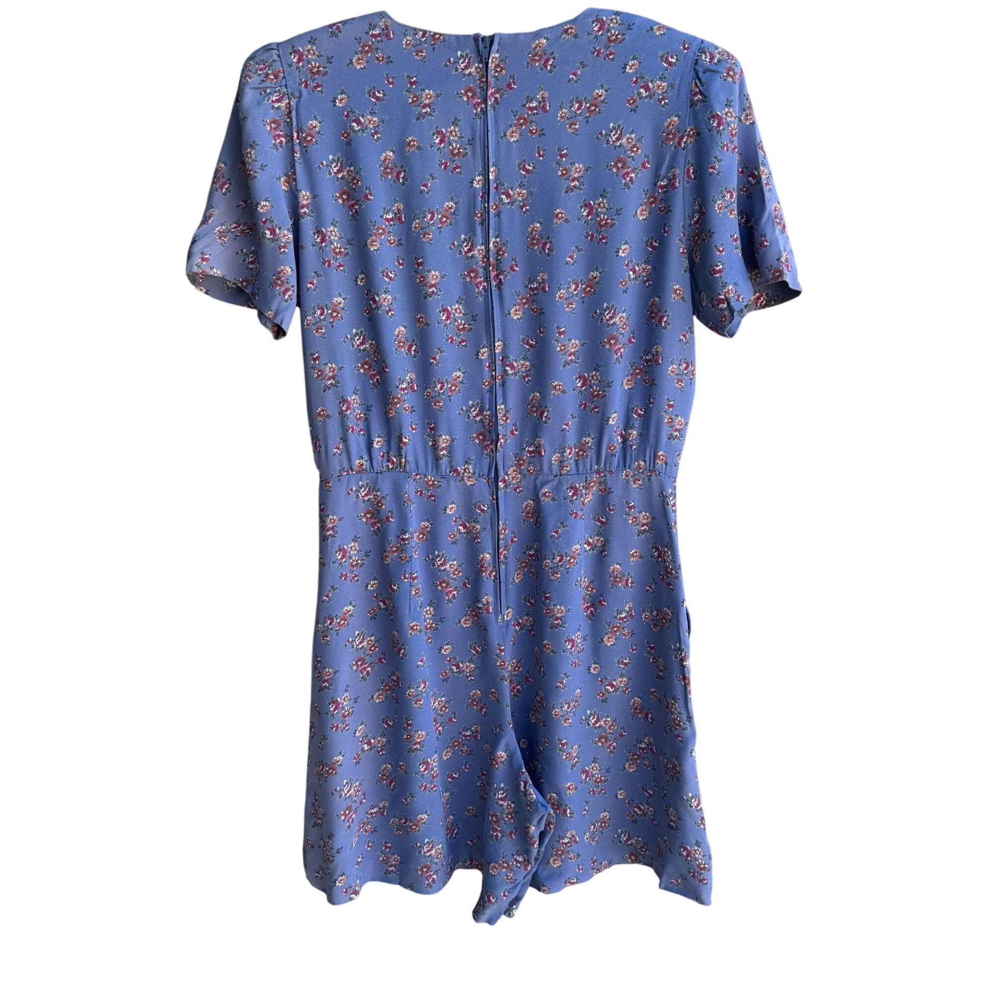 RJ Stevens Petites Vintage Womens Festival Blue Floral Short Sleeve Romper 10