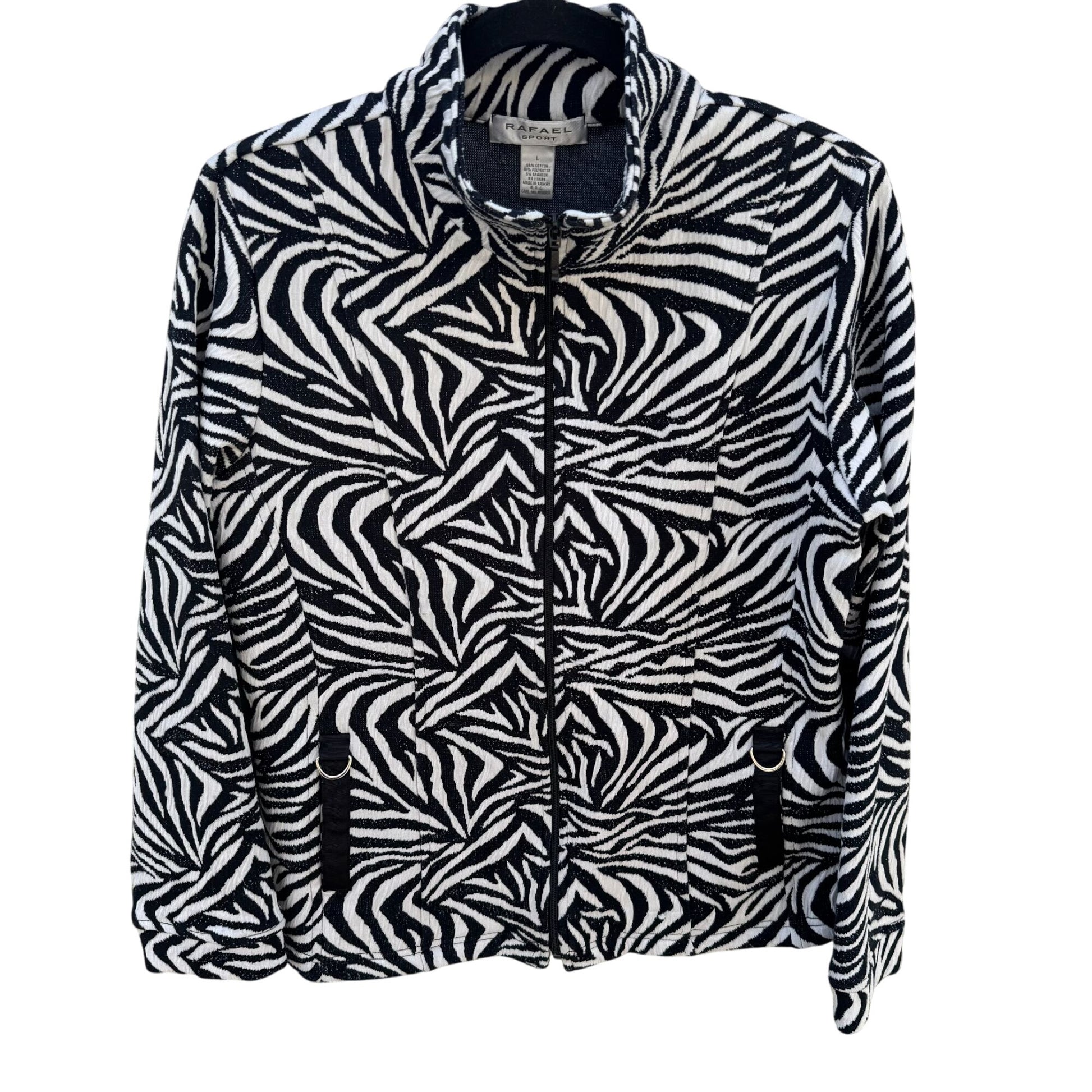 Raphael Sport Womens Zebra Print Full-Zip High Neck Casual Lightweight Jacket L