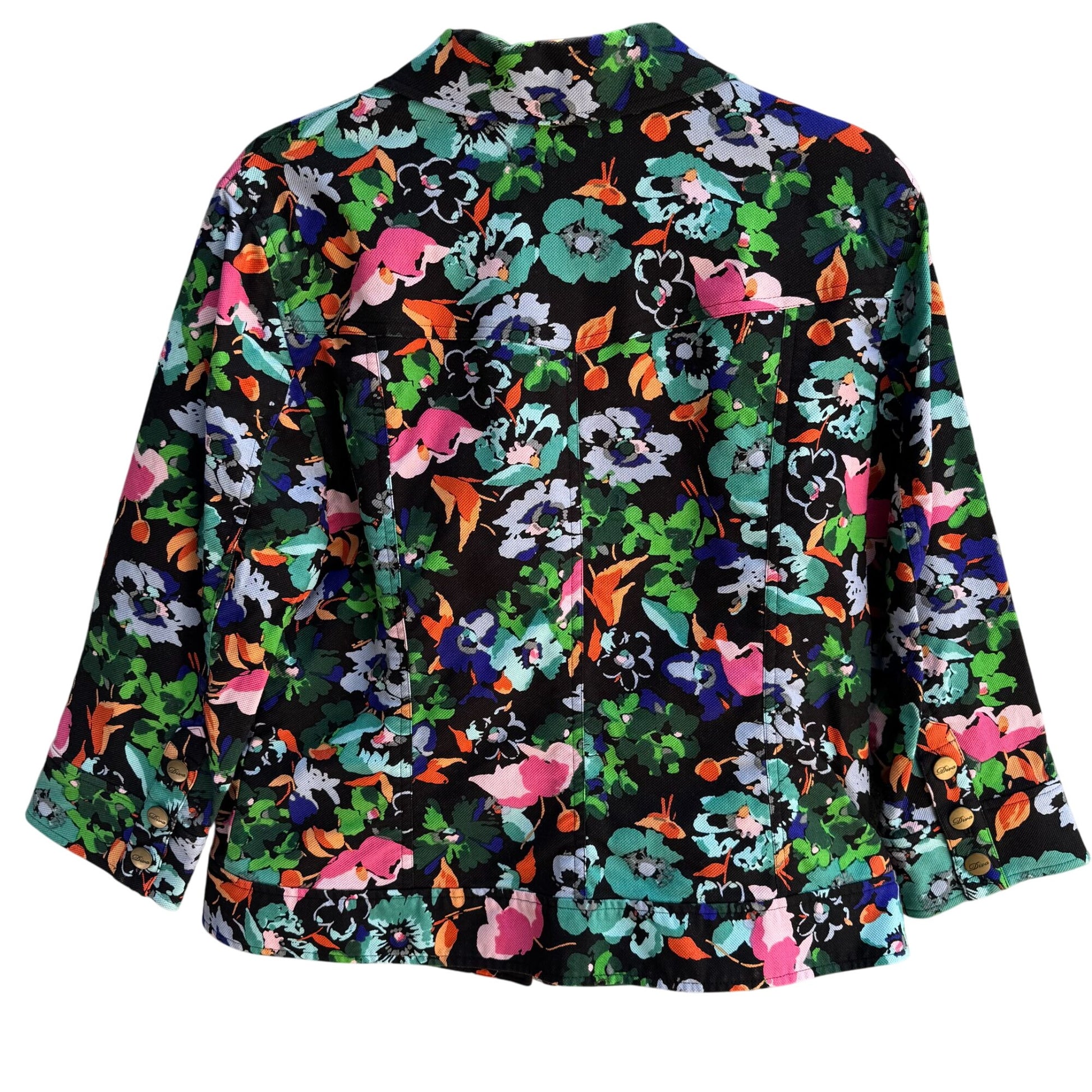 Diva By Dana Buchman Womens Cropped Dark Floral Stretch Long Sleeve Jacket L
