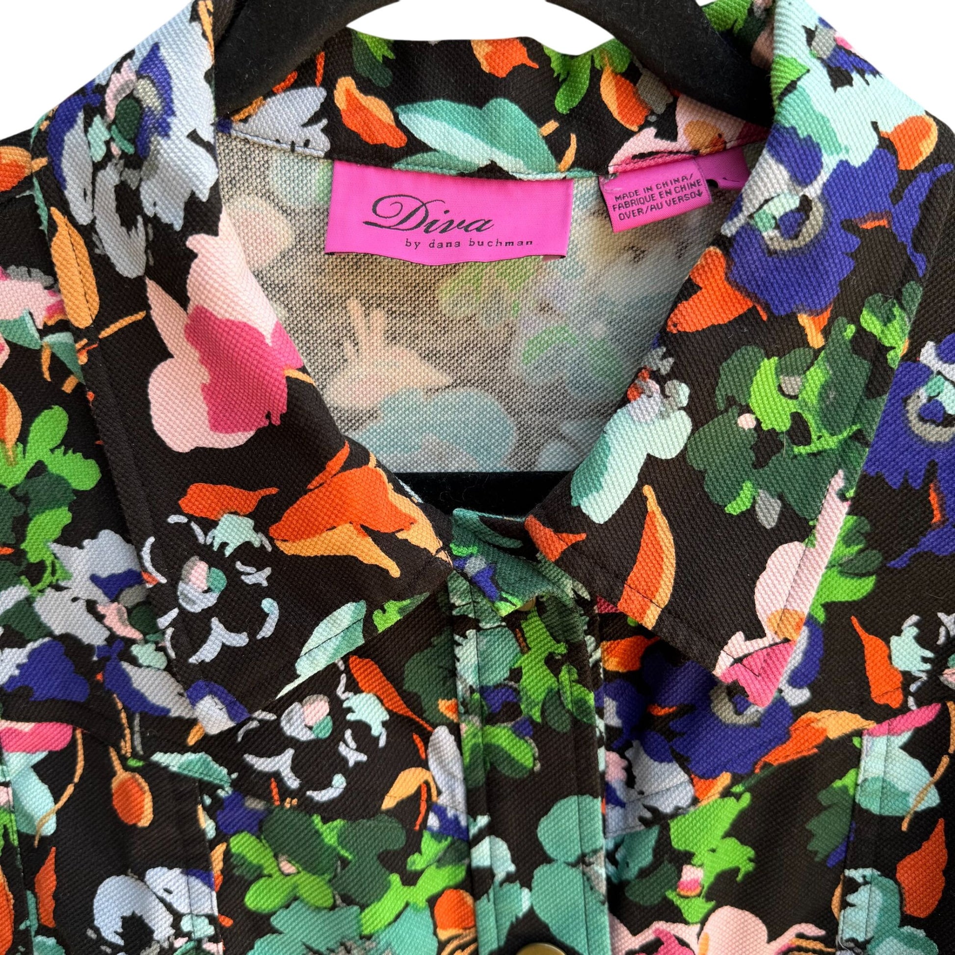 Diva By Dana Buchman Womens Cropped Dark Floral Stretch Long Sleeve Jacket L