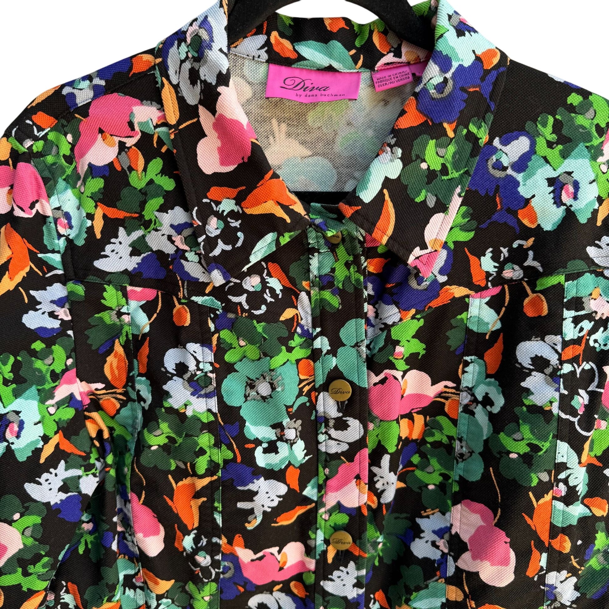 Diva By Dana Buchman Womens Cropped Dark Floral Stretch Long Sleeve Jacket L