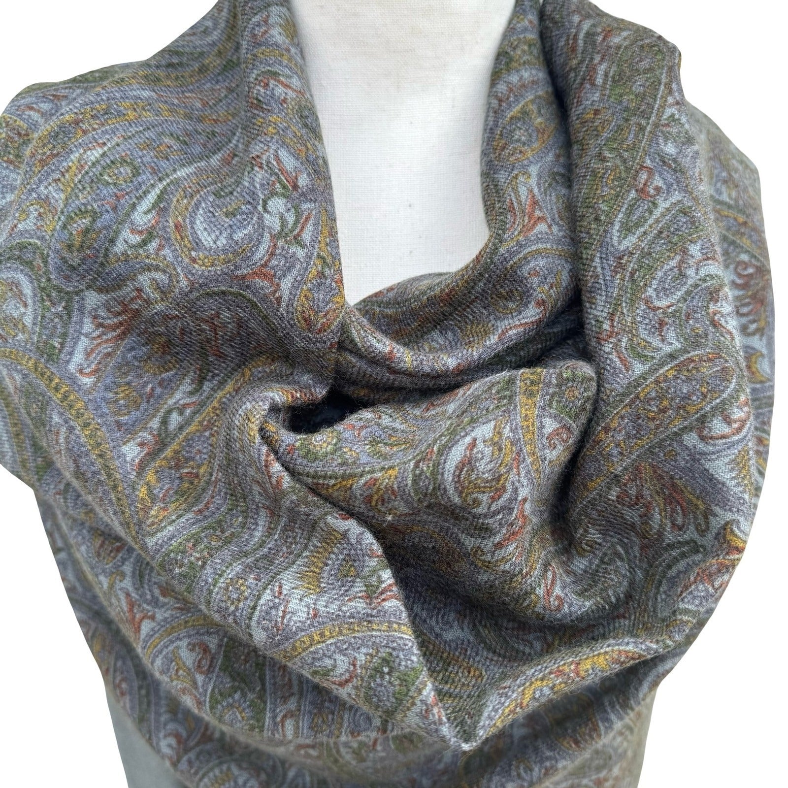 Grey Paisley Pashmina Shawl Oversized Scarf Fringe Wrap Multicolor Bohemian