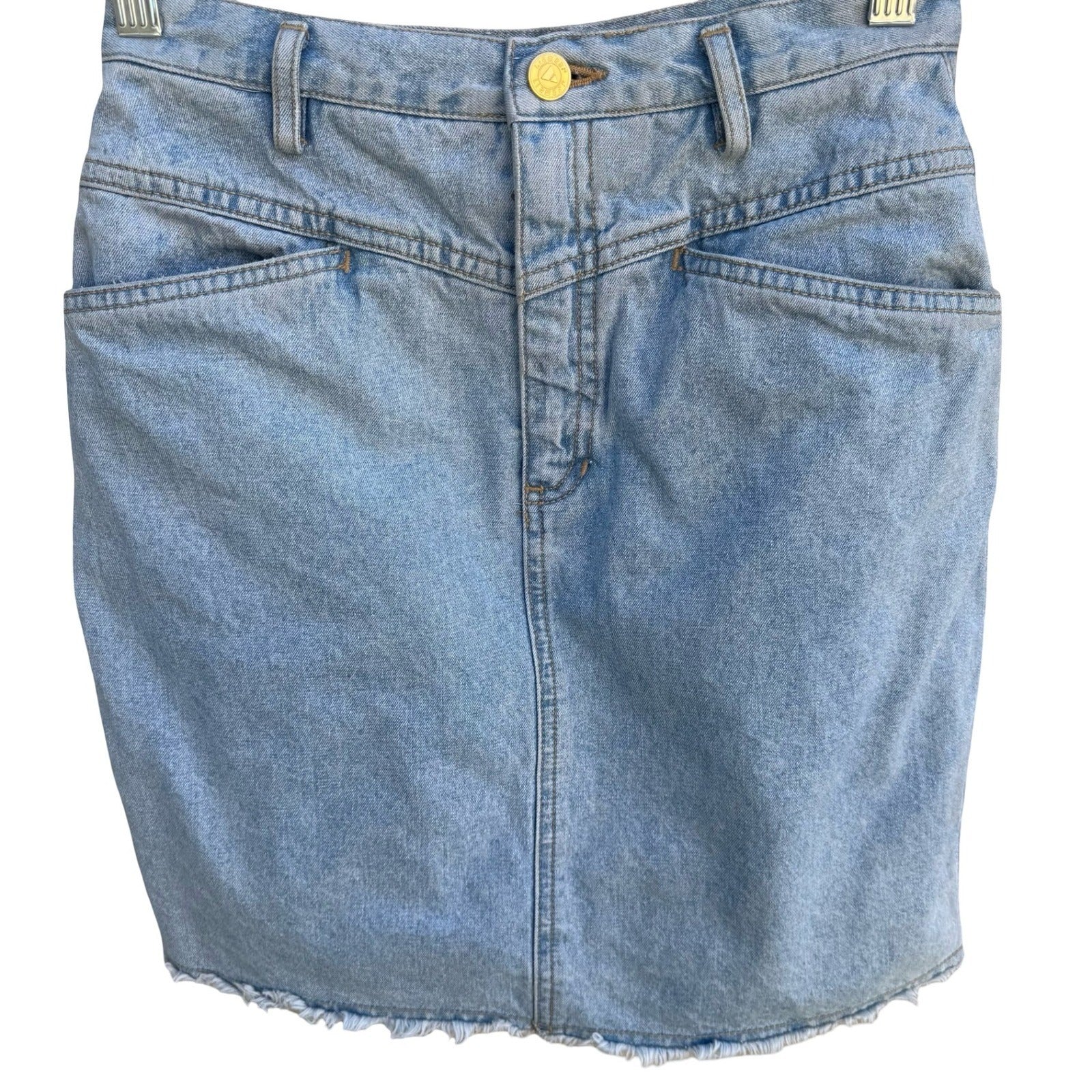 Lizwear Vintage 90s Denim Mini Skirt Light Wash Raw Hem High Waist Petite 4 Blue