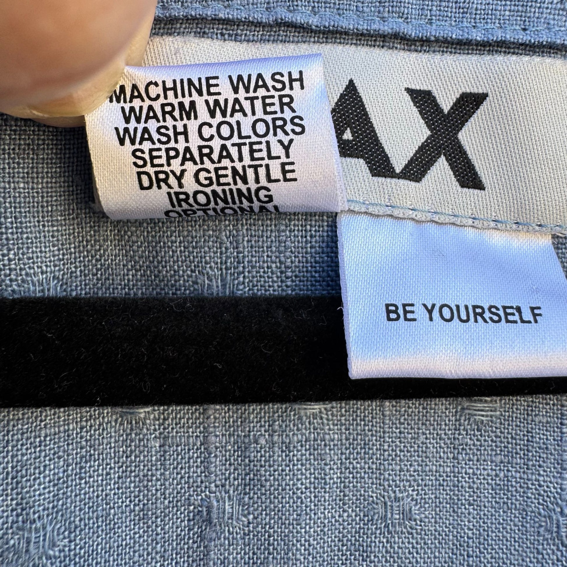 Flax Womens Lagenlook Boho Blue Linen V Neck Pearlized Button Tunic Midi Dress L