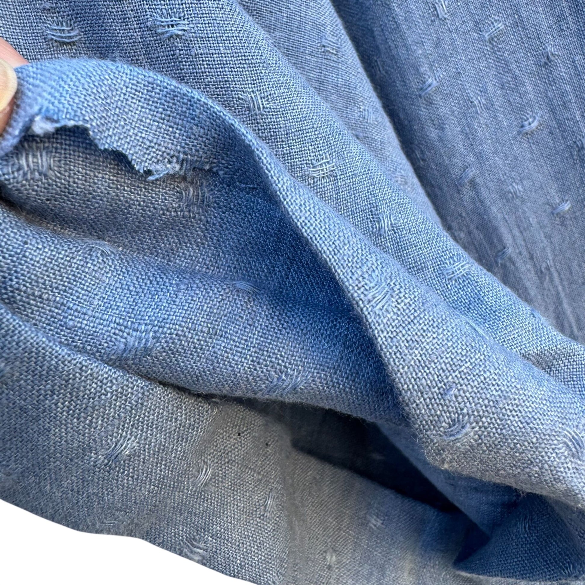 Flax Womens Lagenlook Boho Blue Linen V Neck Pearlized Button Tunic Midi Dress L