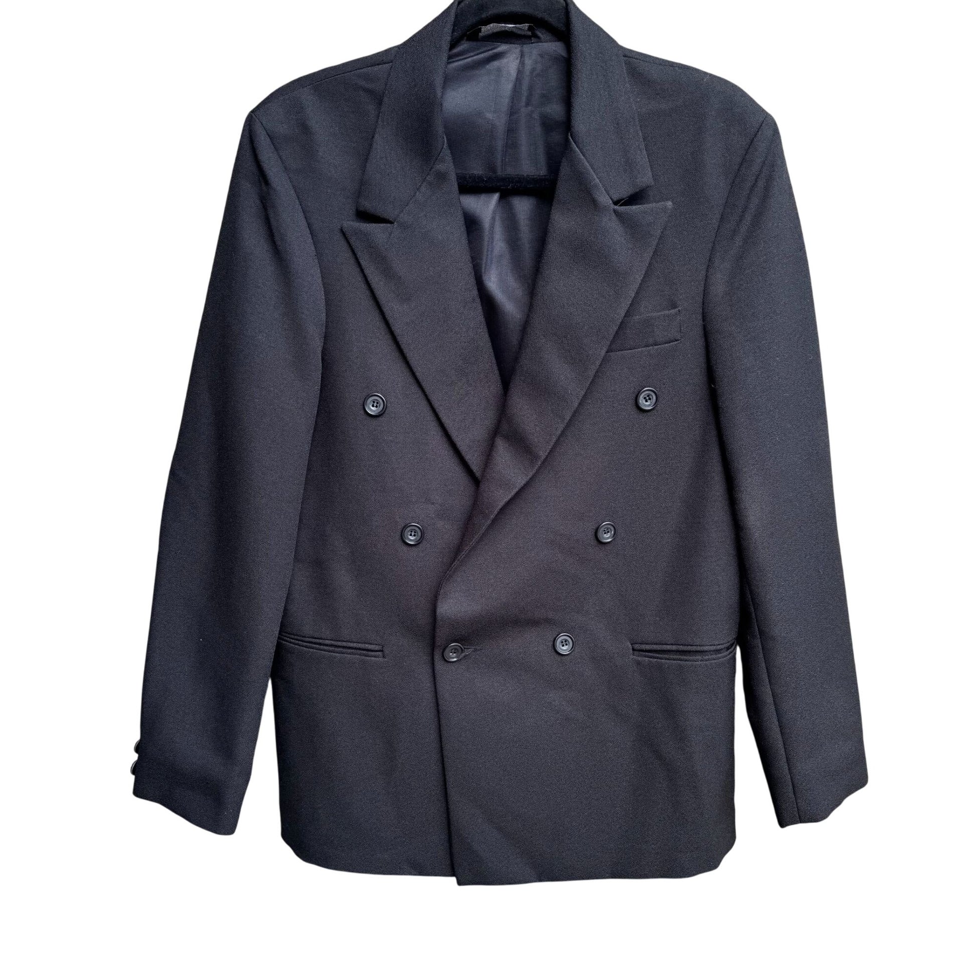 Womens Classic Preppy Black Double-Breasted Office Professional Blazer Jacket L