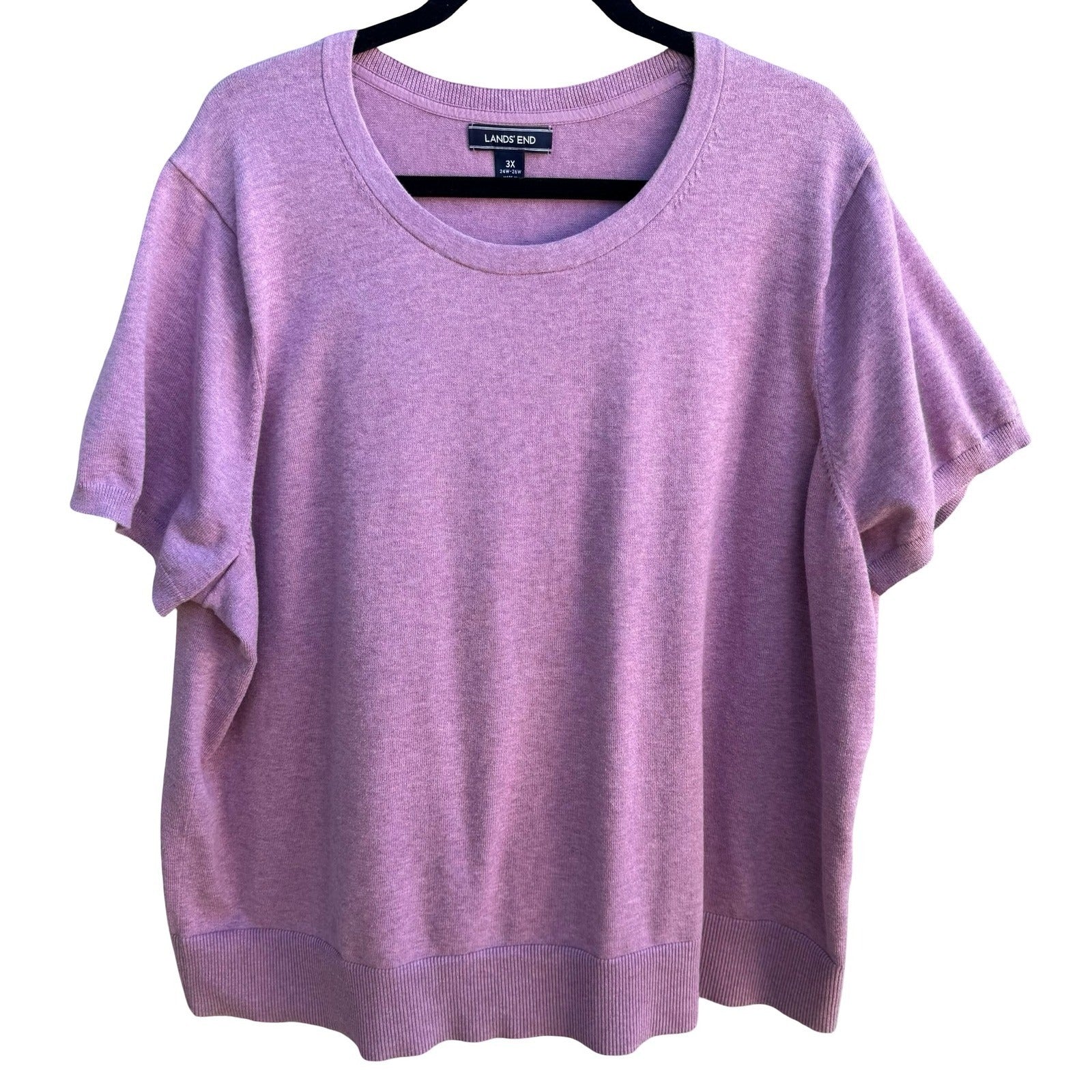 Lands End Preppy Minimalist Layering Pastel Purple Knit Short Sleeve Sweater 3X