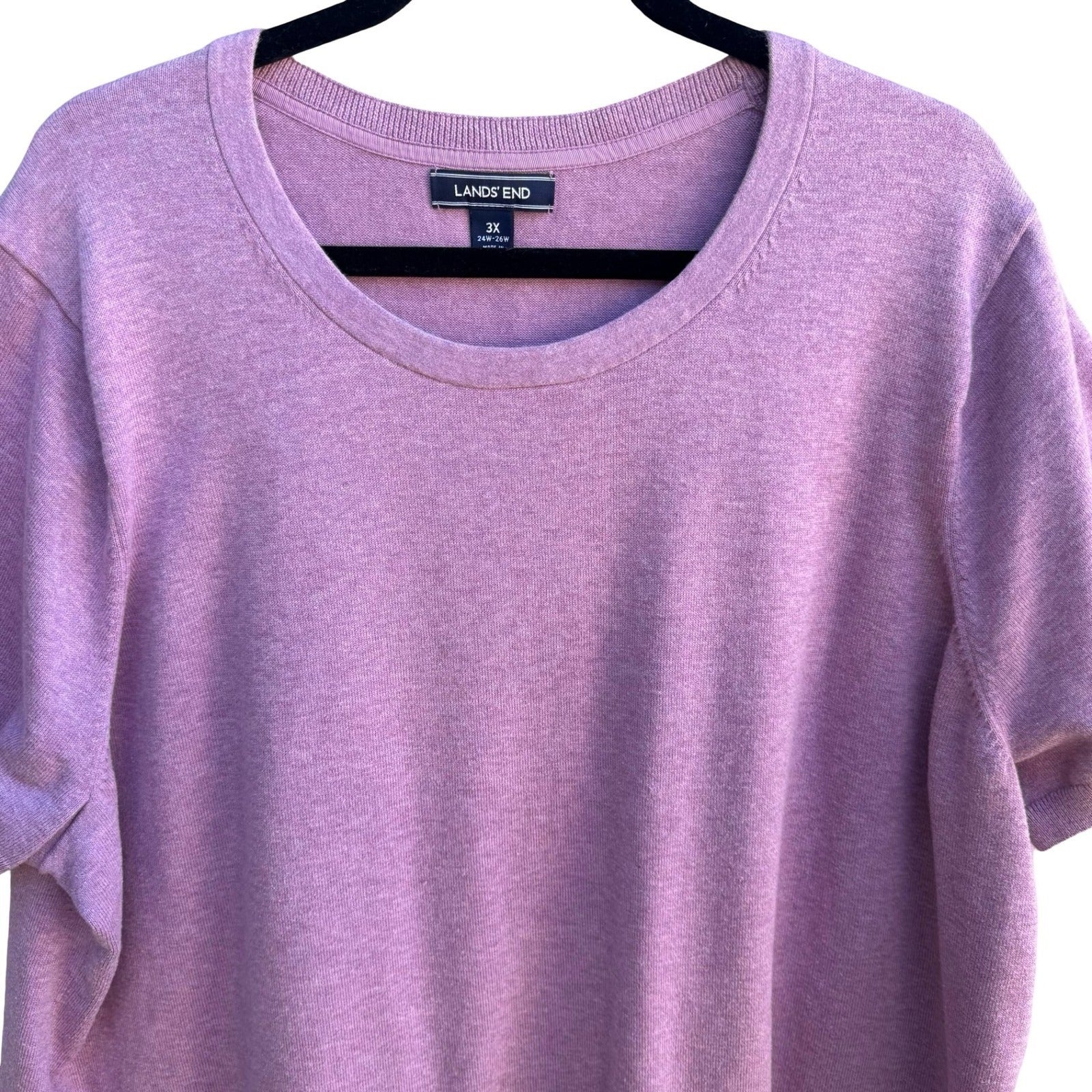 Lands End Preppy Minimalist Layering Pastel Purple Knit Short Sleeve Sweater 3X