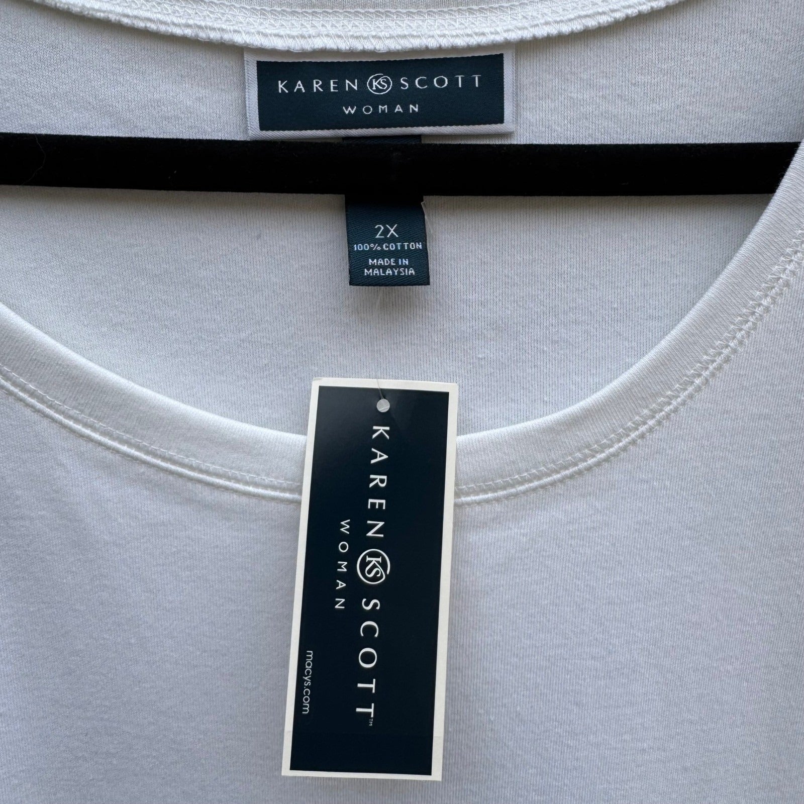 Karen Scott Breathable Sleeveless Cotton Top White 2X NEW Minimalist Layering