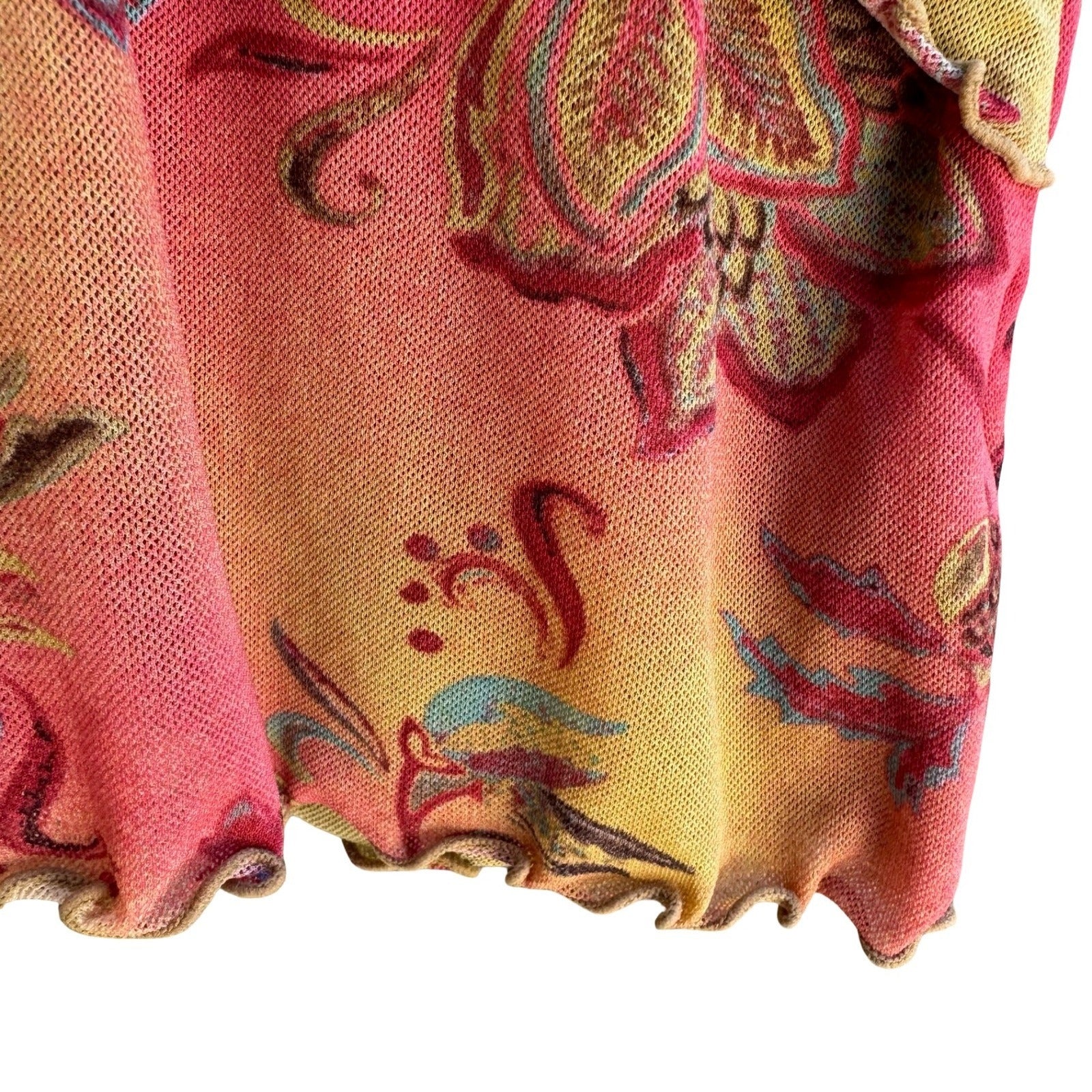 Latina Life Y2K Boho Floral Paisley Ruffle Fairy Top XL Lettuce Trim Whimsigoth