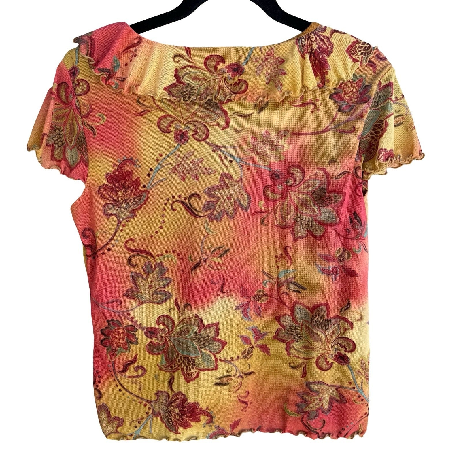 Latina Life Y2K Boho Floral Paisley Ruffle Fairy Top XL Lettuce Trim Whimsigoth