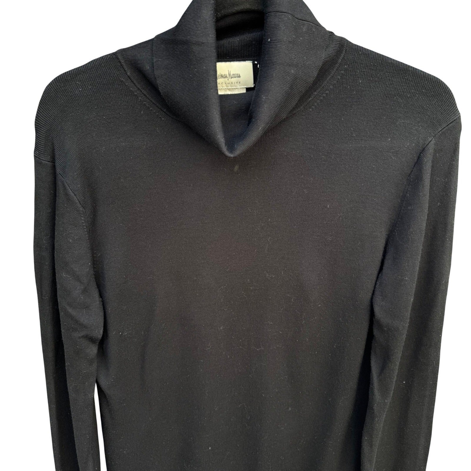 Neiman Marcus Black Silk Blend Knit Turtleneck Sweater Womens XL Long Sleeve