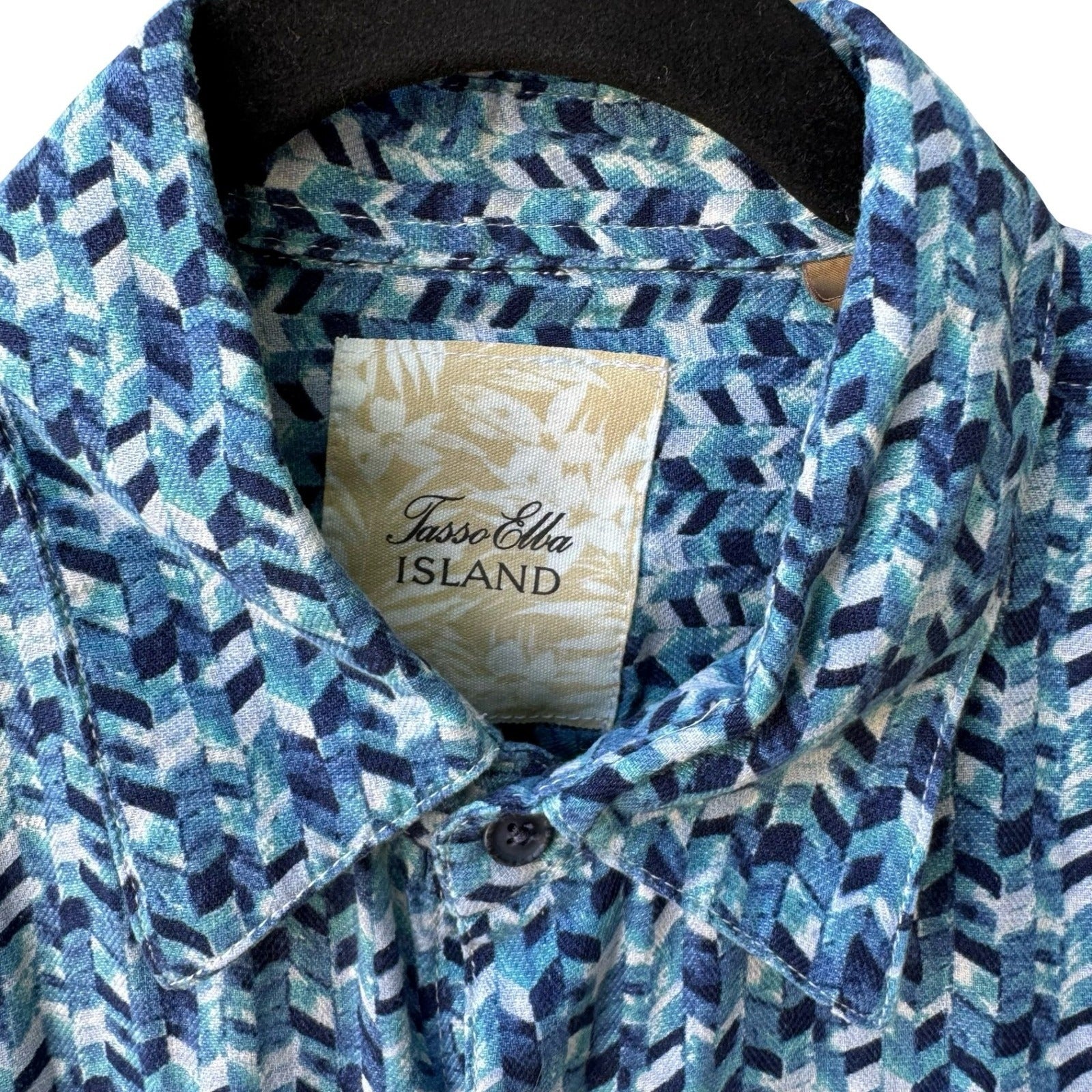 Tasso Elba Island Silk Linen Geometric Resortwear Coastal Beach Shirt Mens L