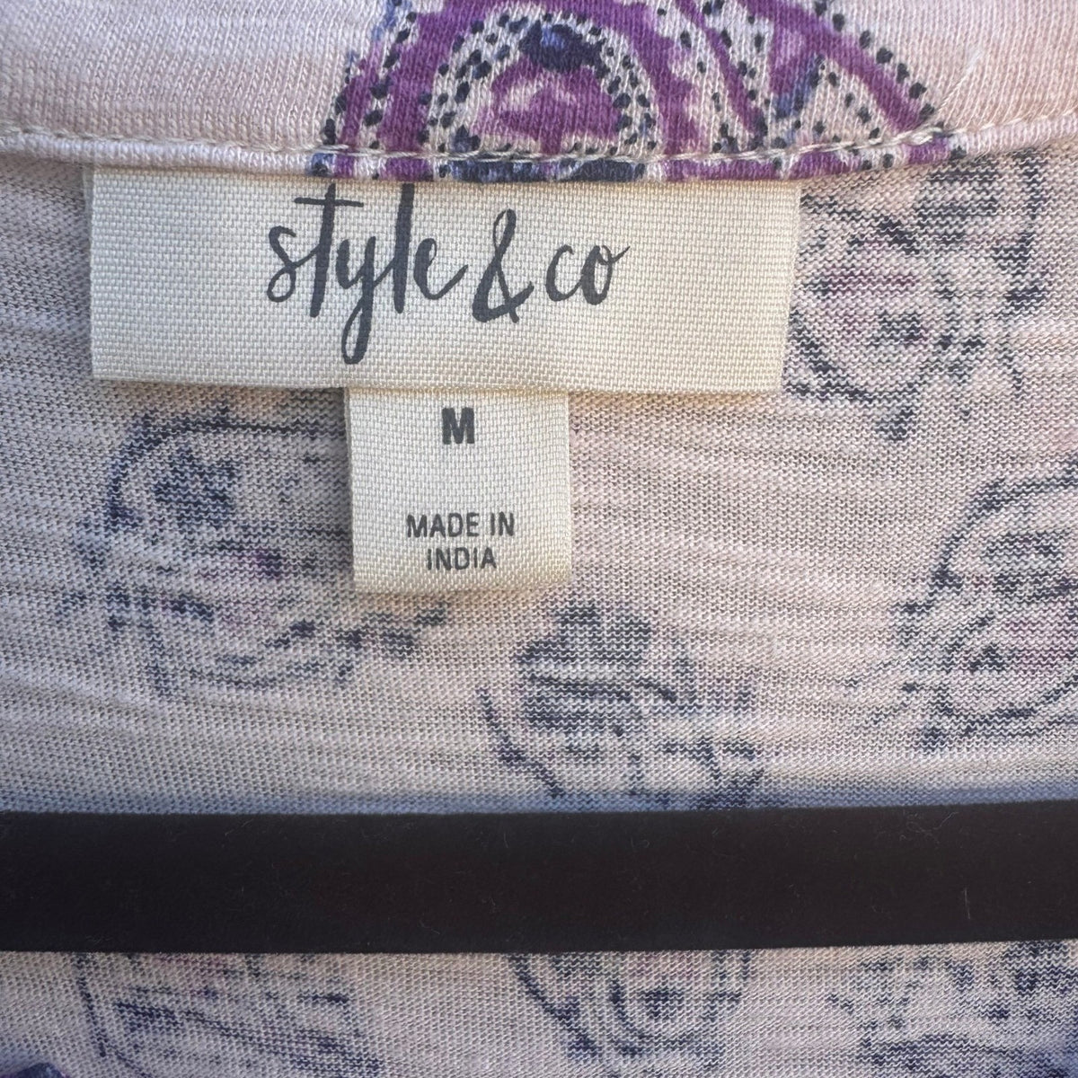 Style & Co Paisley Boho Hippie Gypsy Crochet Slub Knit Peasant Blouse Purple M
