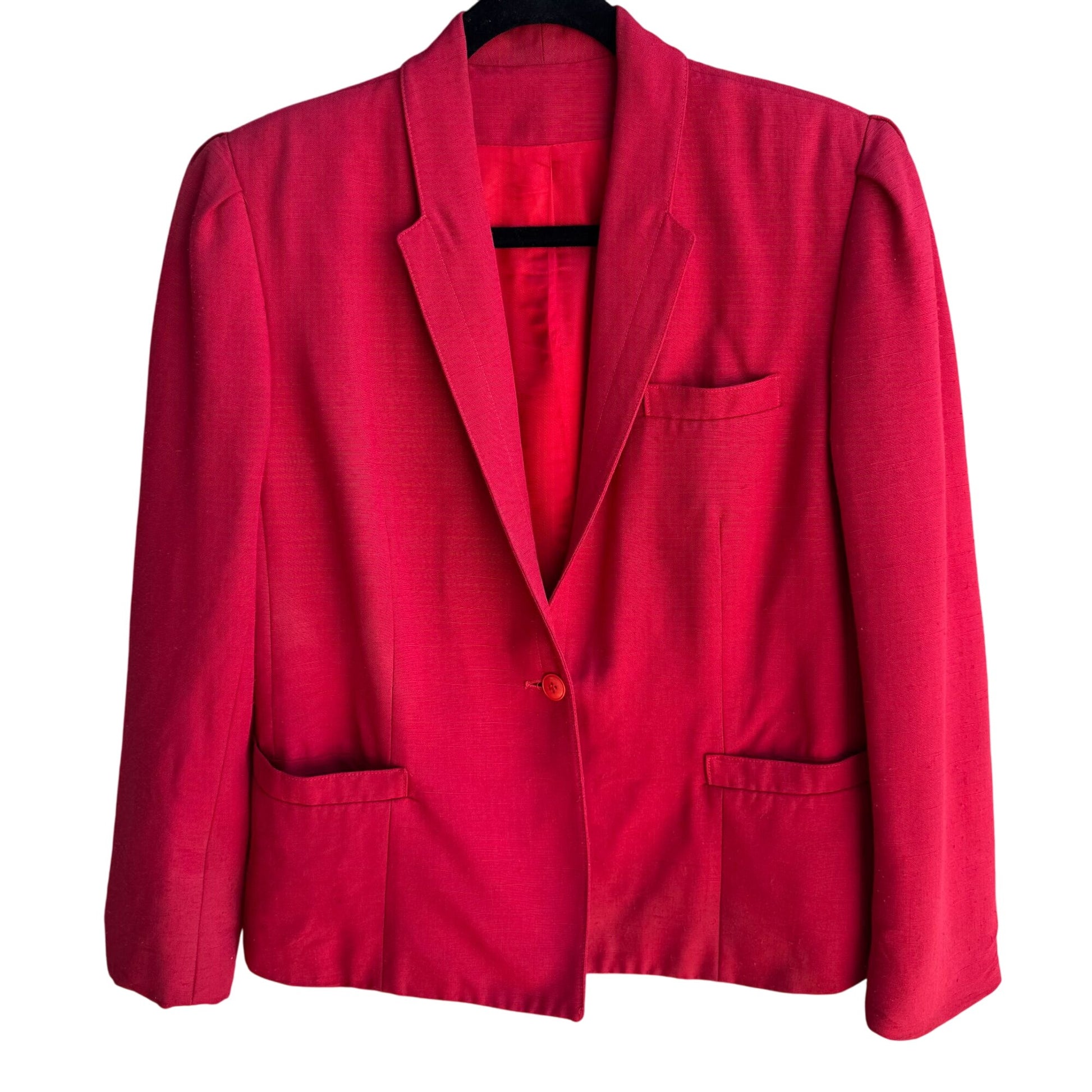 Saks Fifth Avenue Vintage 80s Womens Linen Look Red Pleat Shoulder Blazer Jacket 12