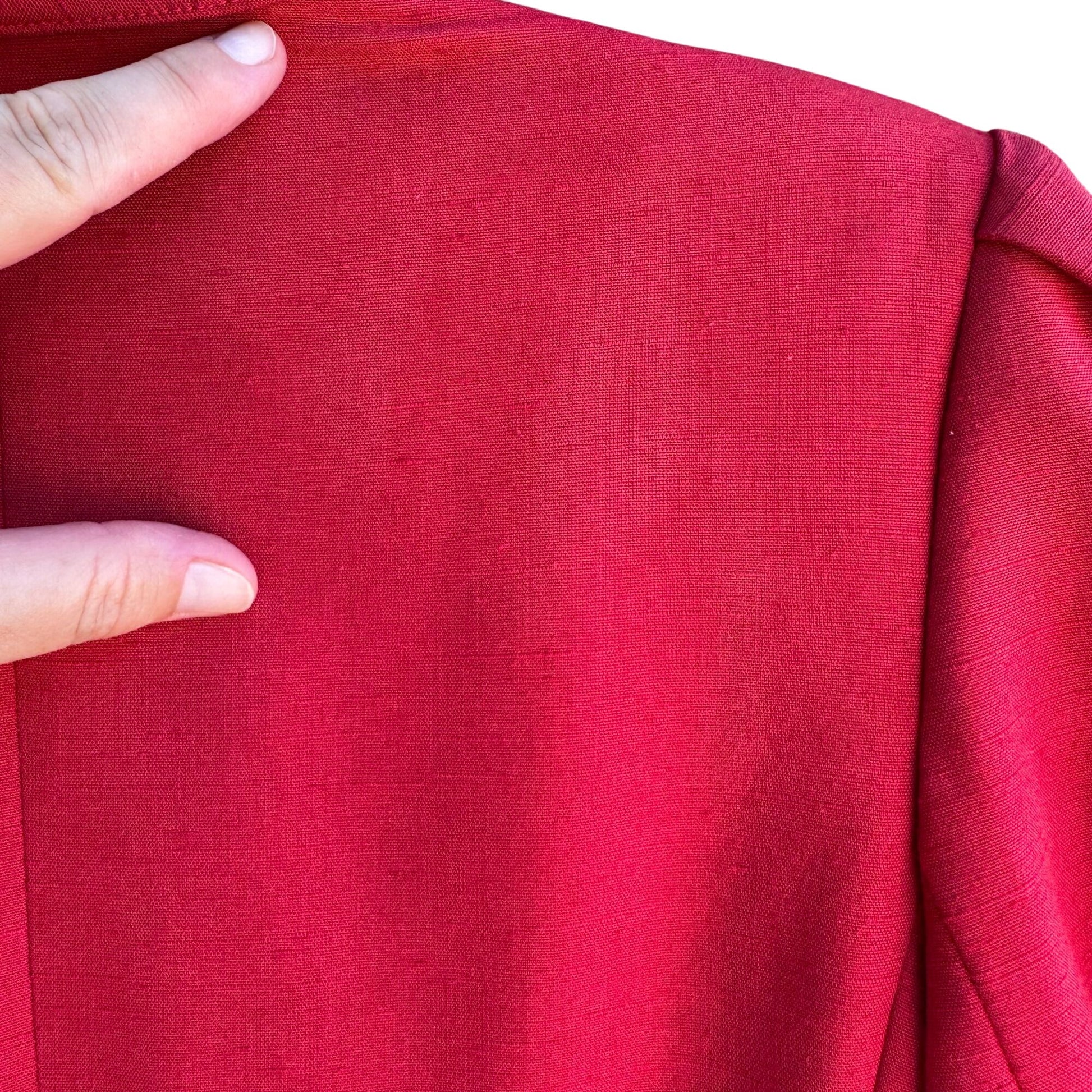 Saks Fifth Avenue Vintage 80s Womens Linen Look Red Pleat Shoulder Blazer Jacket 12