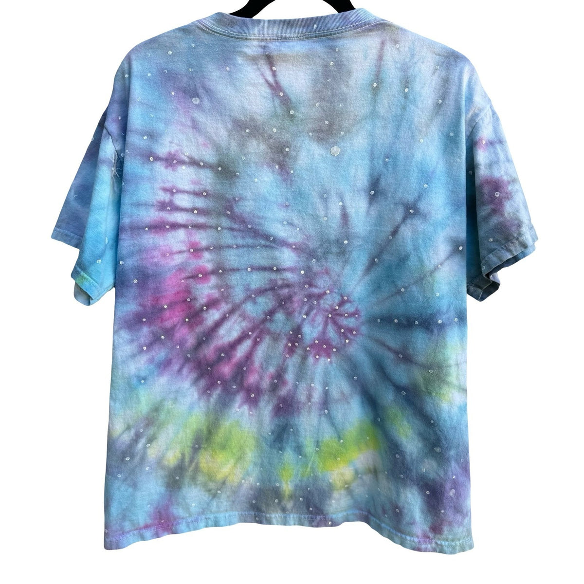 Vintage 90s Custom Tie Dye Psychedelic Hand Painted Starry Spiral T-Shirt Blue L
