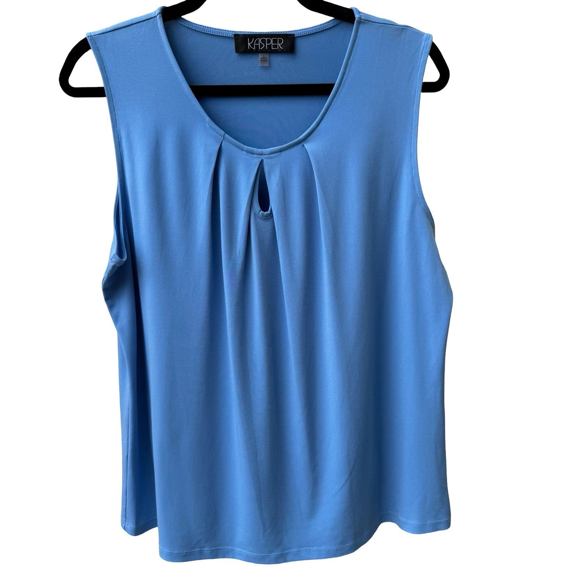 Kasper Minimalist Careerwear Pleated Keyhole Layering Sleeveless Blouse Blue L