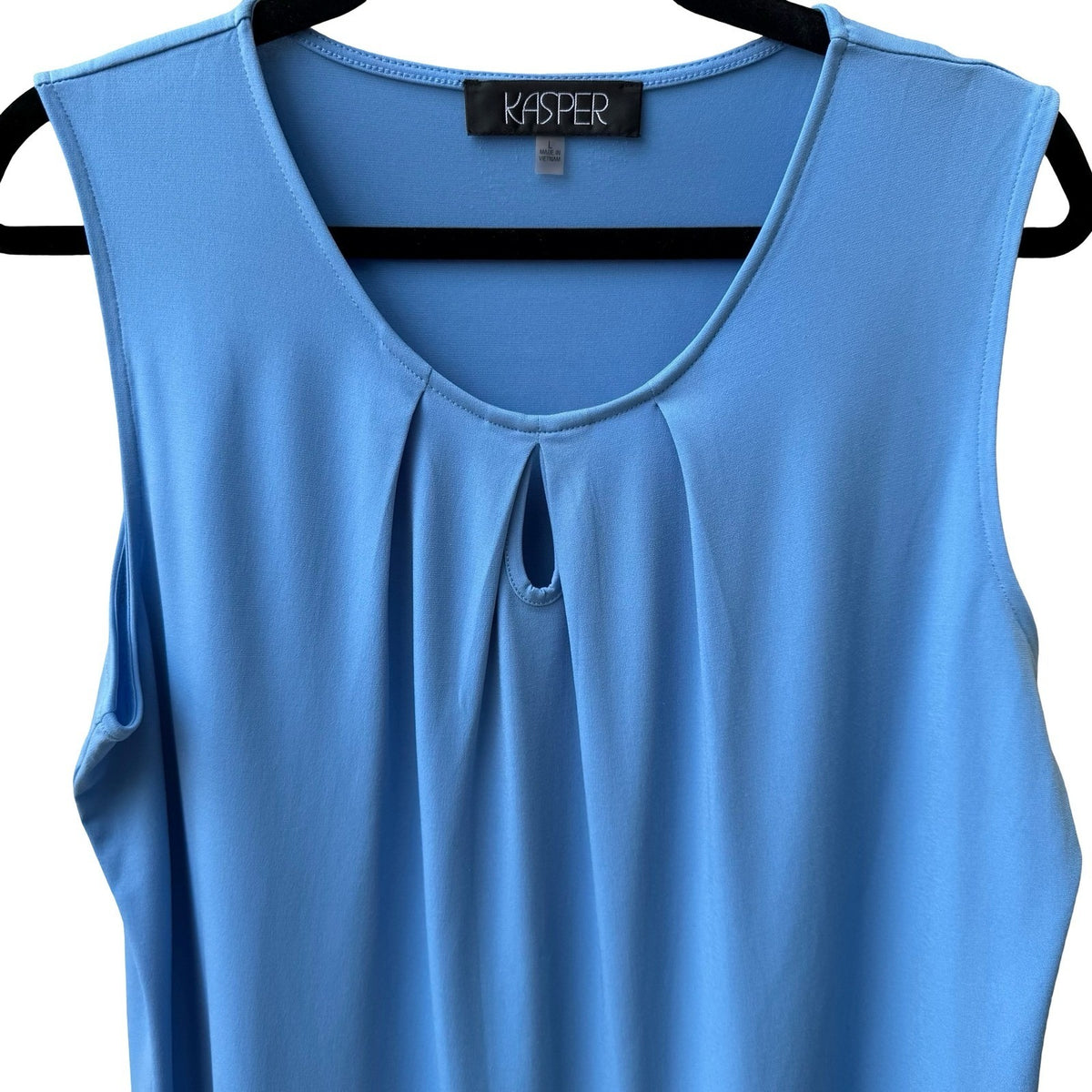 Kasper Minimalist Careerwear Pleated Keyhole Layering Sleeveless Blouse Blue L