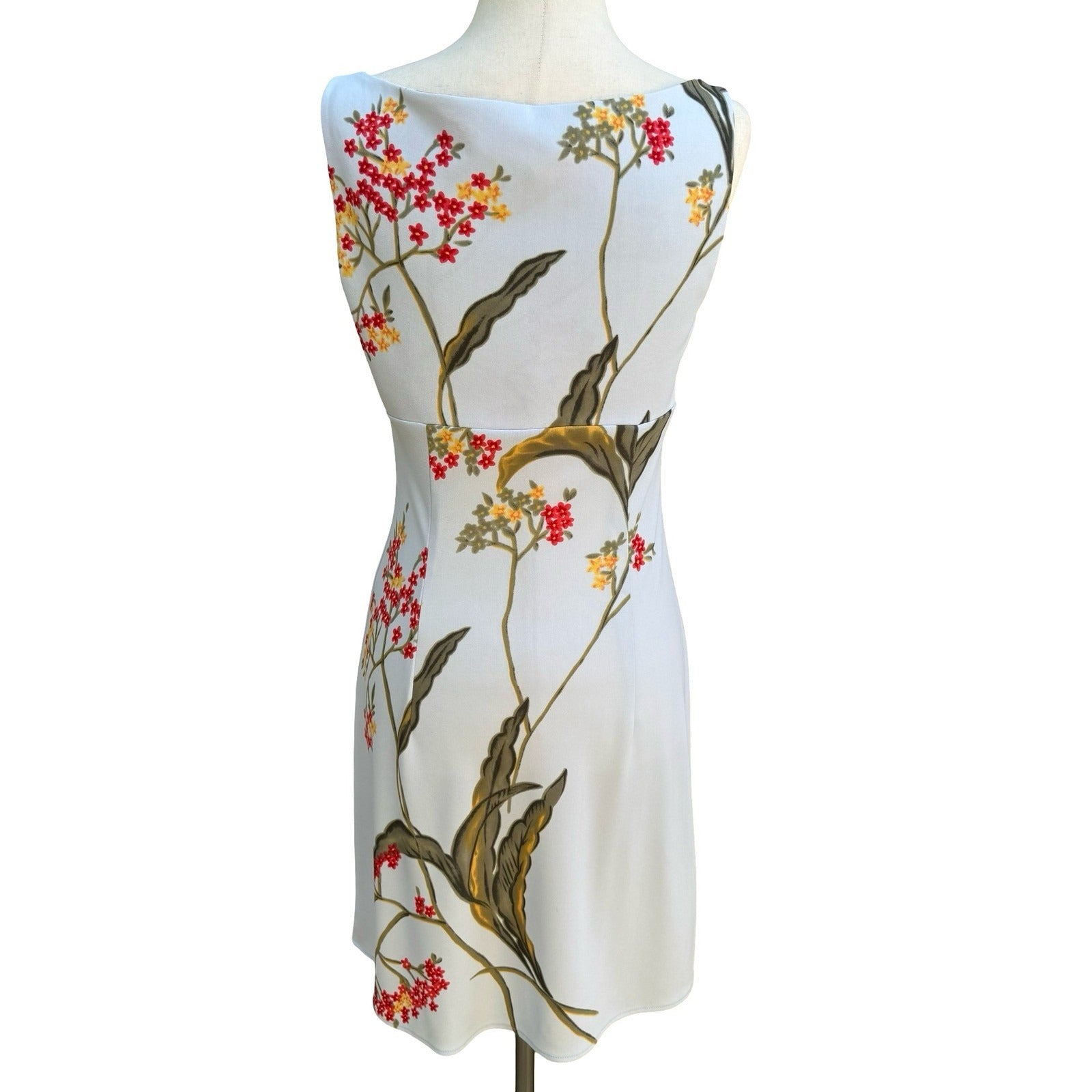 BCBG Max Azria Vintage Y2K Garden Floral Romantic Feminine Sheath Dress Blue 8