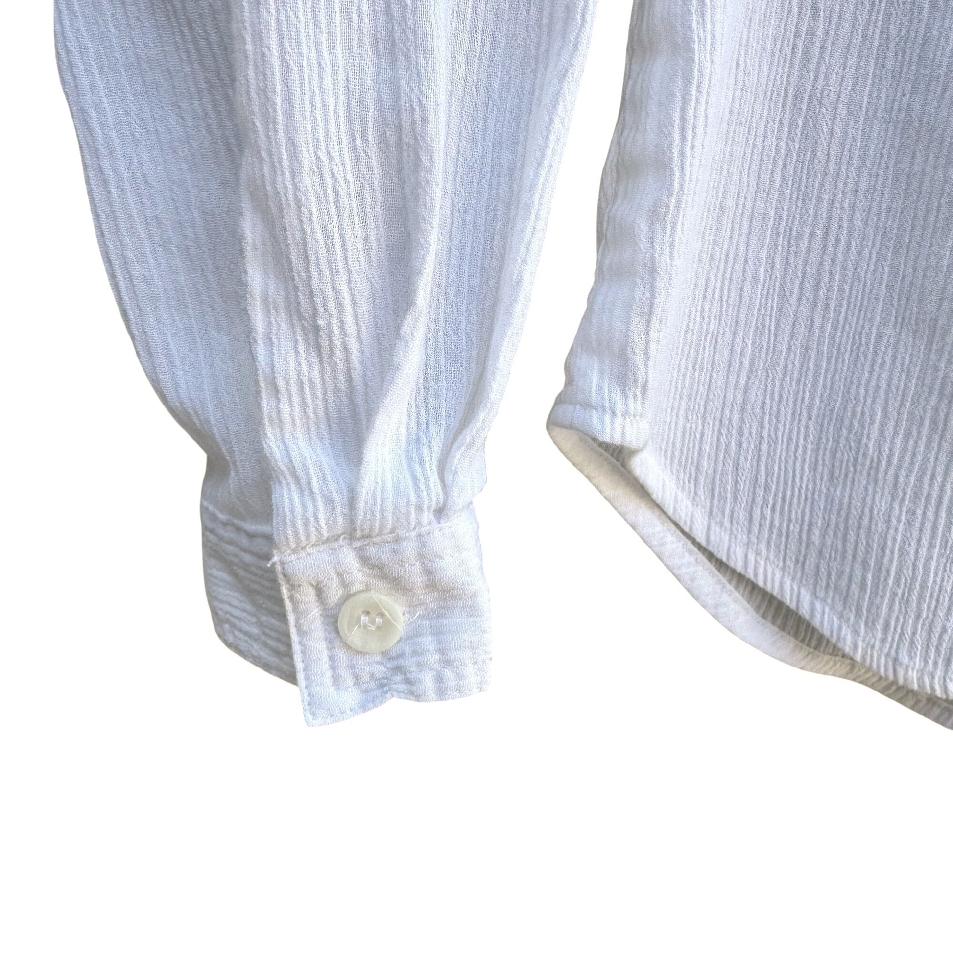 Karen Scott Vintage 80s Womens Button-Up White Woven Long Roll Tab Sleeve Top S