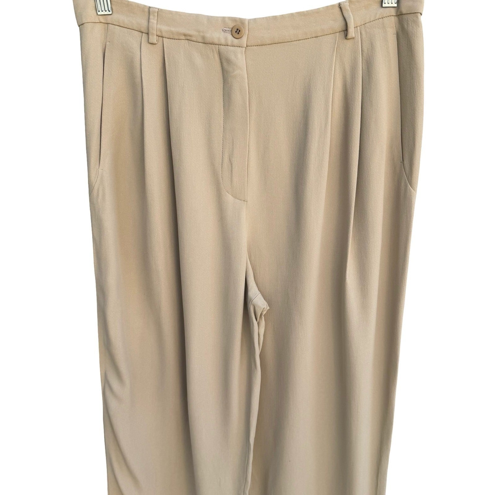 Giorgio Armani Le Collezioni Tan Beige Pleated Tapered Trousers Womens 14 Italy