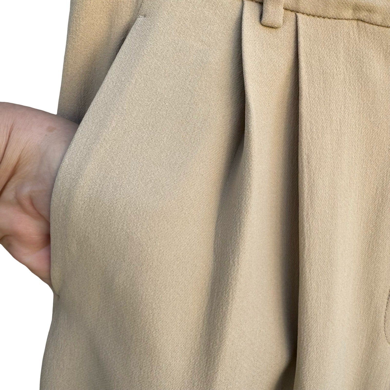Giorgio Armani Le Collezioni Tan Beige Pleated Tapered Trousers Womens 14 Italy