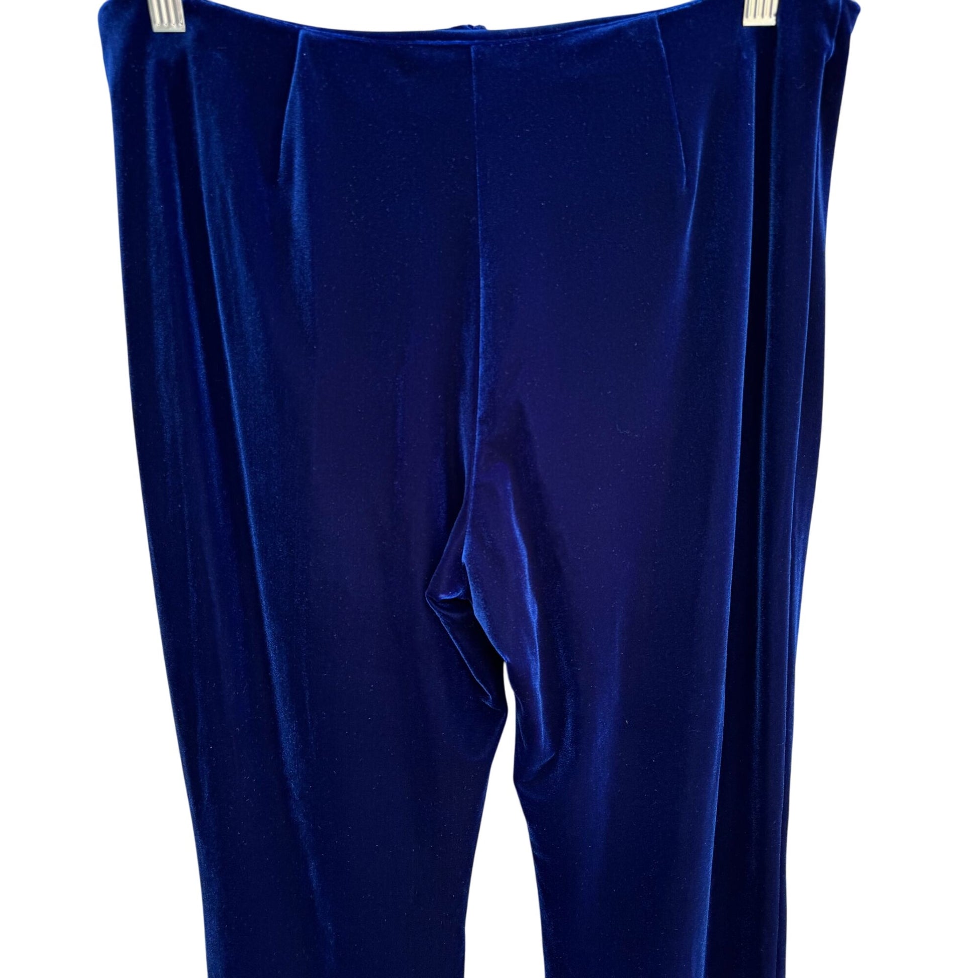 Shasha Collection Vintage Blue Velvet Womens Back Zip Flat Front Wide Leg Pant L