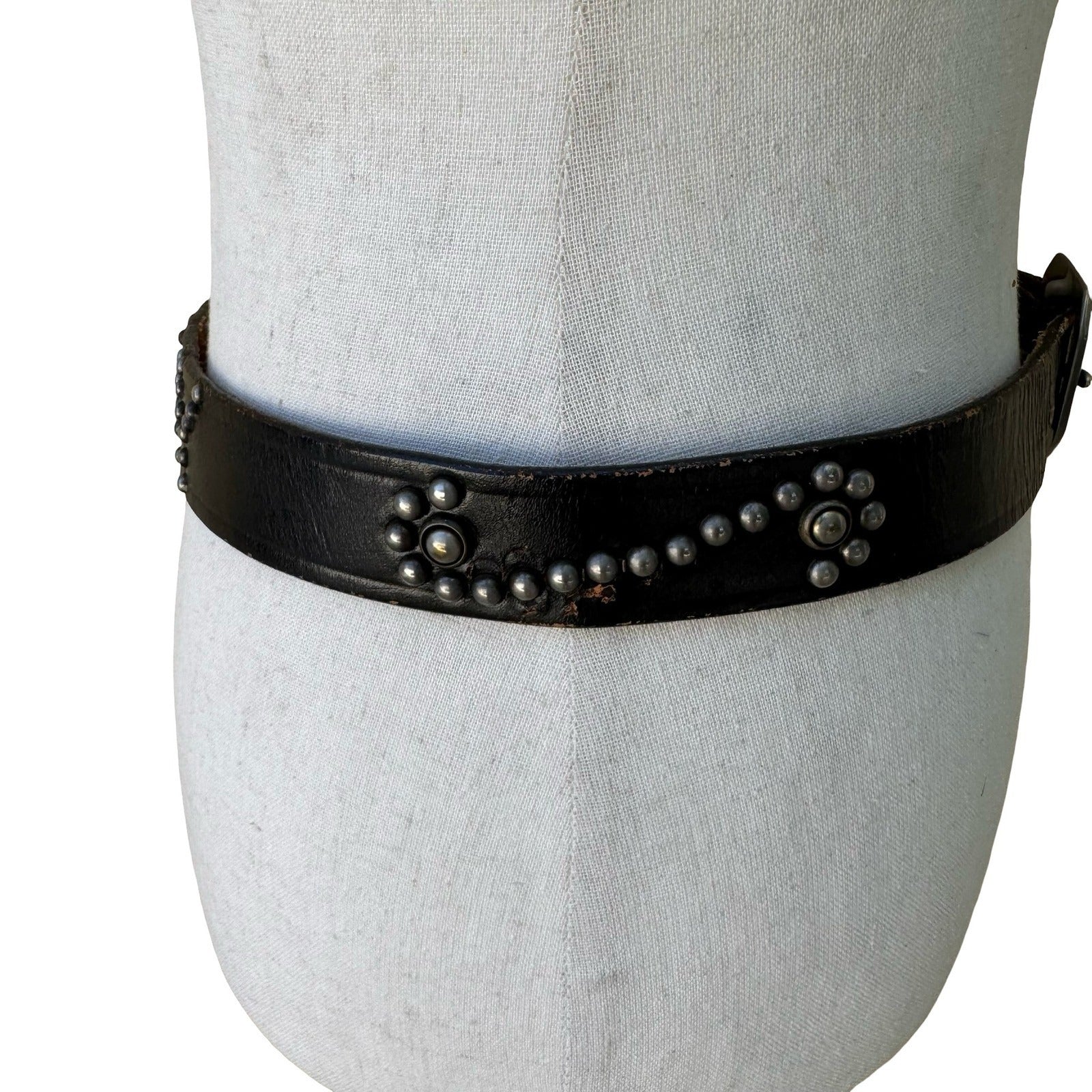 Vintage 90s Y2K Leather Moto Biker Punk Rocker Studded Harmony Top Grain Belt 32