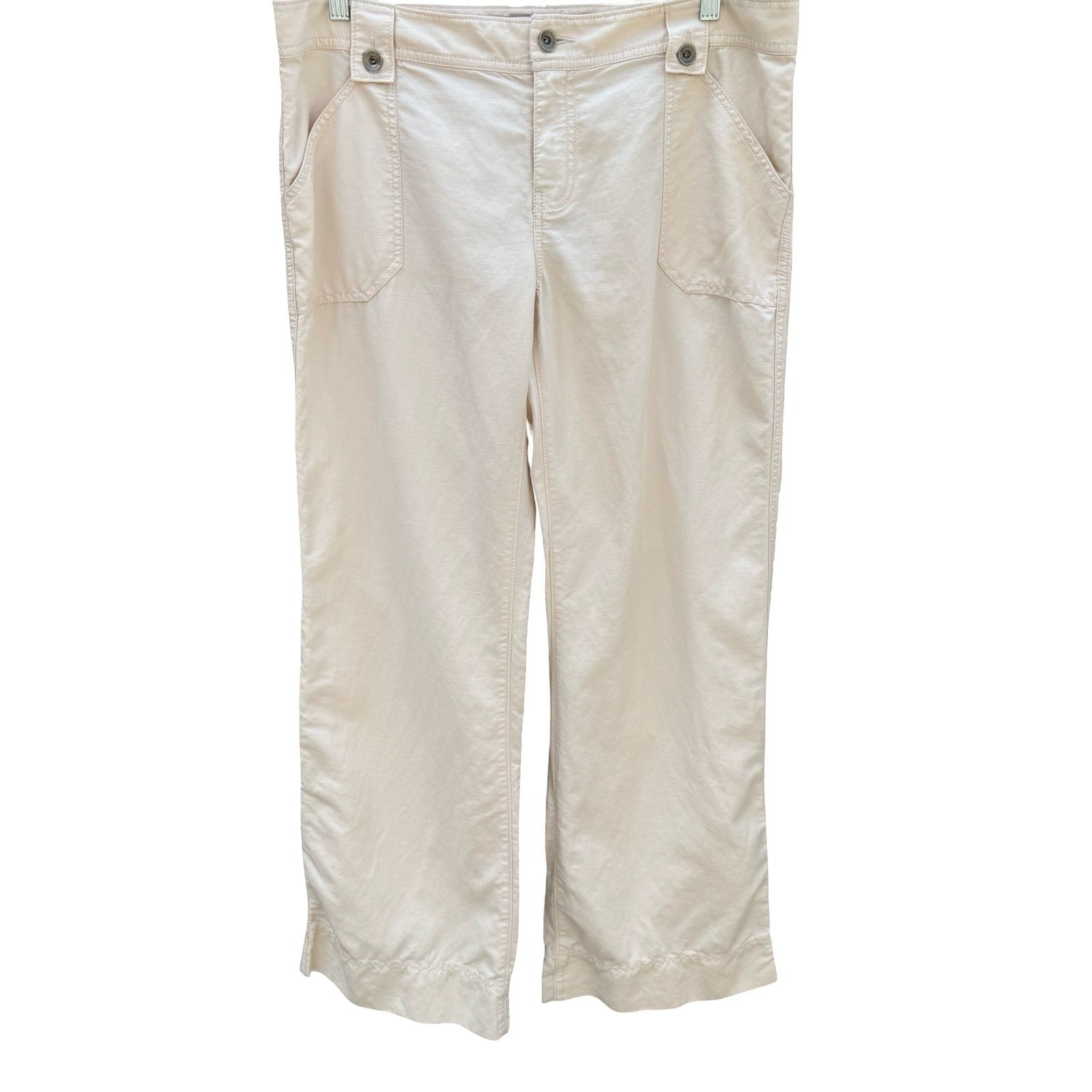 Banana Republic Womens Cream Utility Straight Leg Pants Size 14 Off-White Cotton