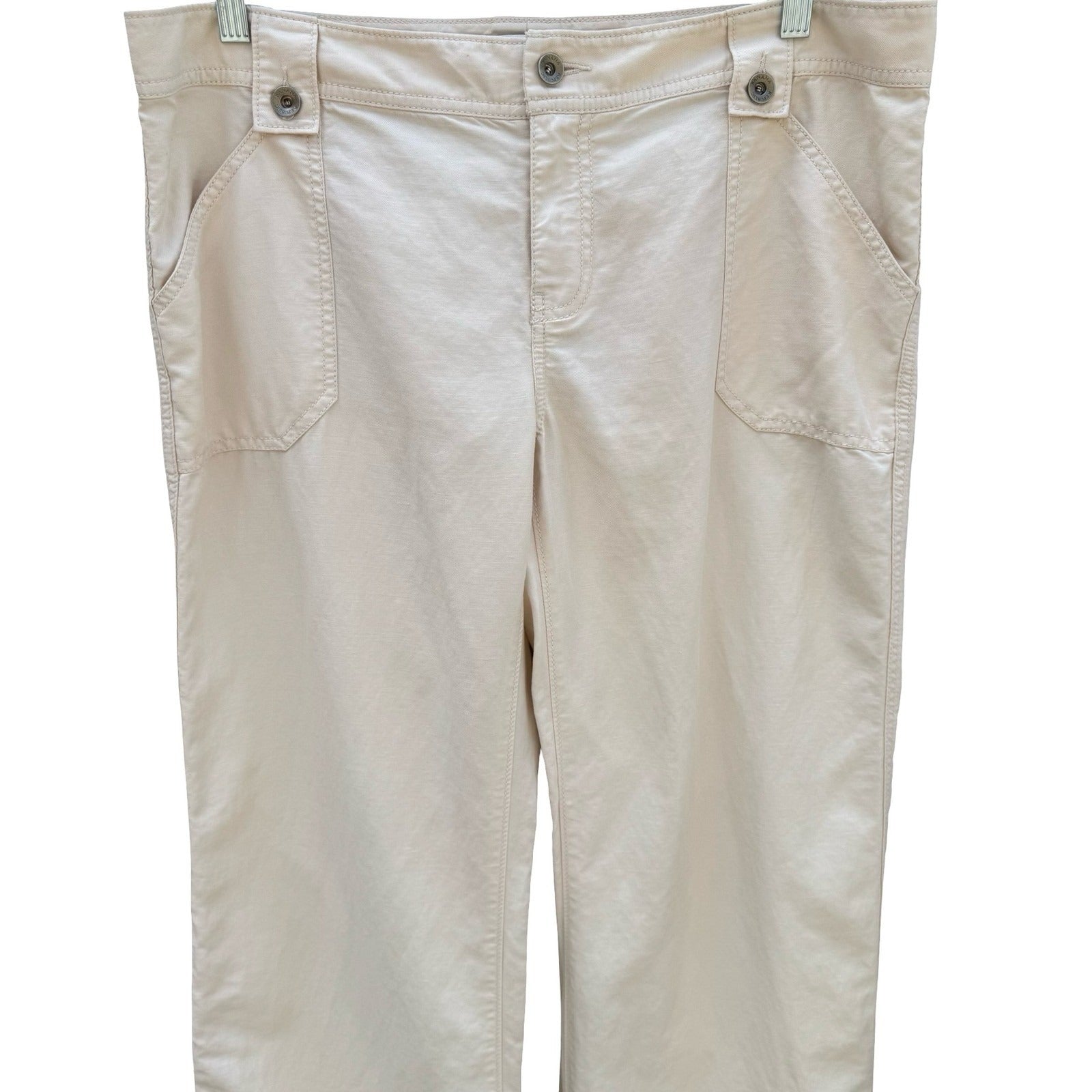 Banana Republic Womens Cream Utility Straight Leg Pants Size 14 Off-White Cotton