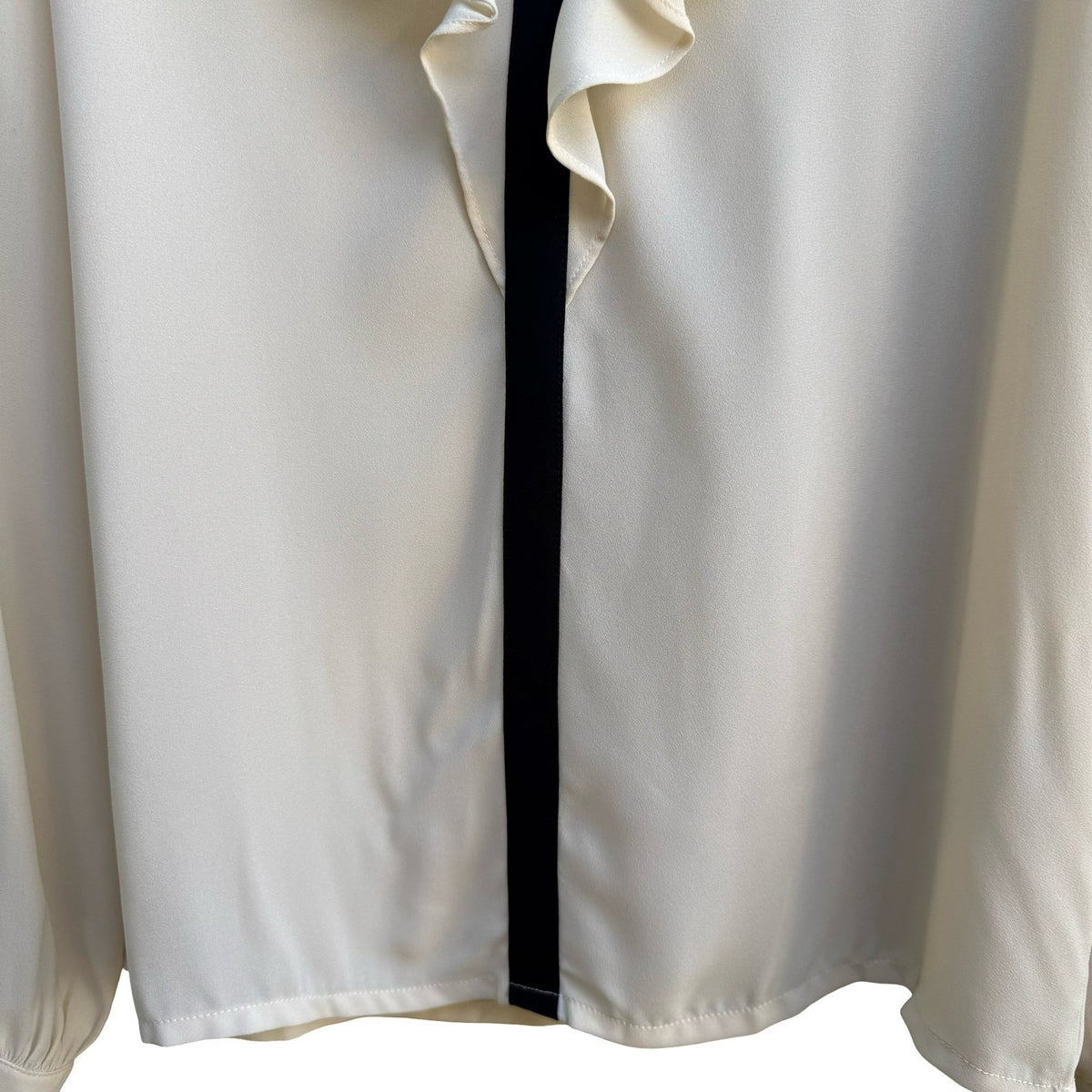 Forever 21 Coquette Romantic Parisian Ruffle V-Neck Contrast Trim Blouse Cream S