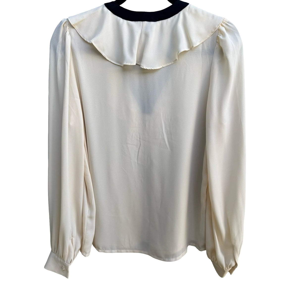Forever 21 Coquette Romantic Parisian Ruffle V-Neck Contrast Trim Blouse Cream S