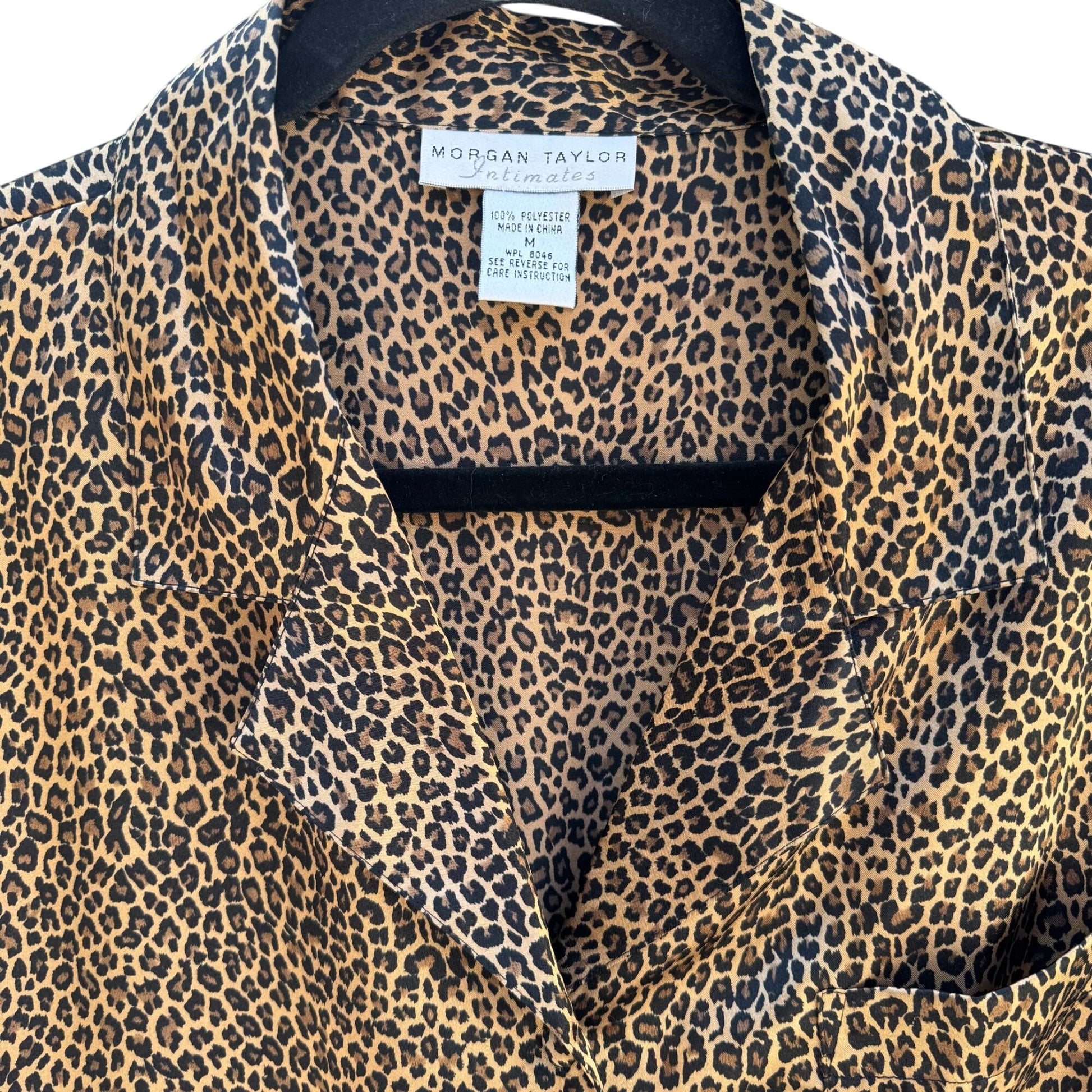 Morgan Taylor Intimates Womens Leopard Print Button-Down Nightshirt Sleepwear M