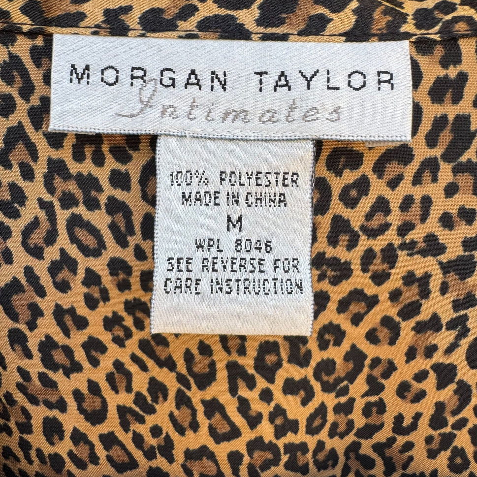Morgan Taylor Womens M Leopard Print Button-Down Nightshirt Sleepwear Loungewear