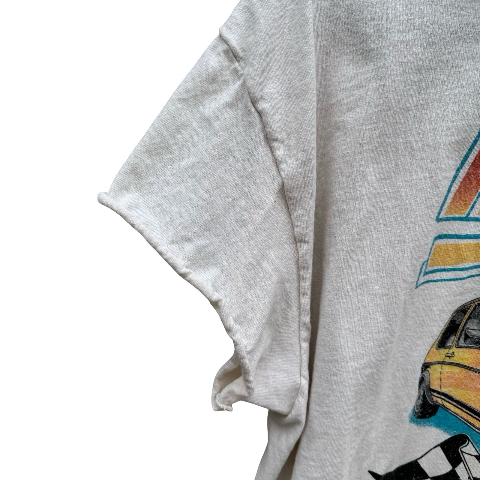 Volkswagen Rabbit Extreme Racing Graphic Tee XL Cream Cropped Boxy VW Car Shirt