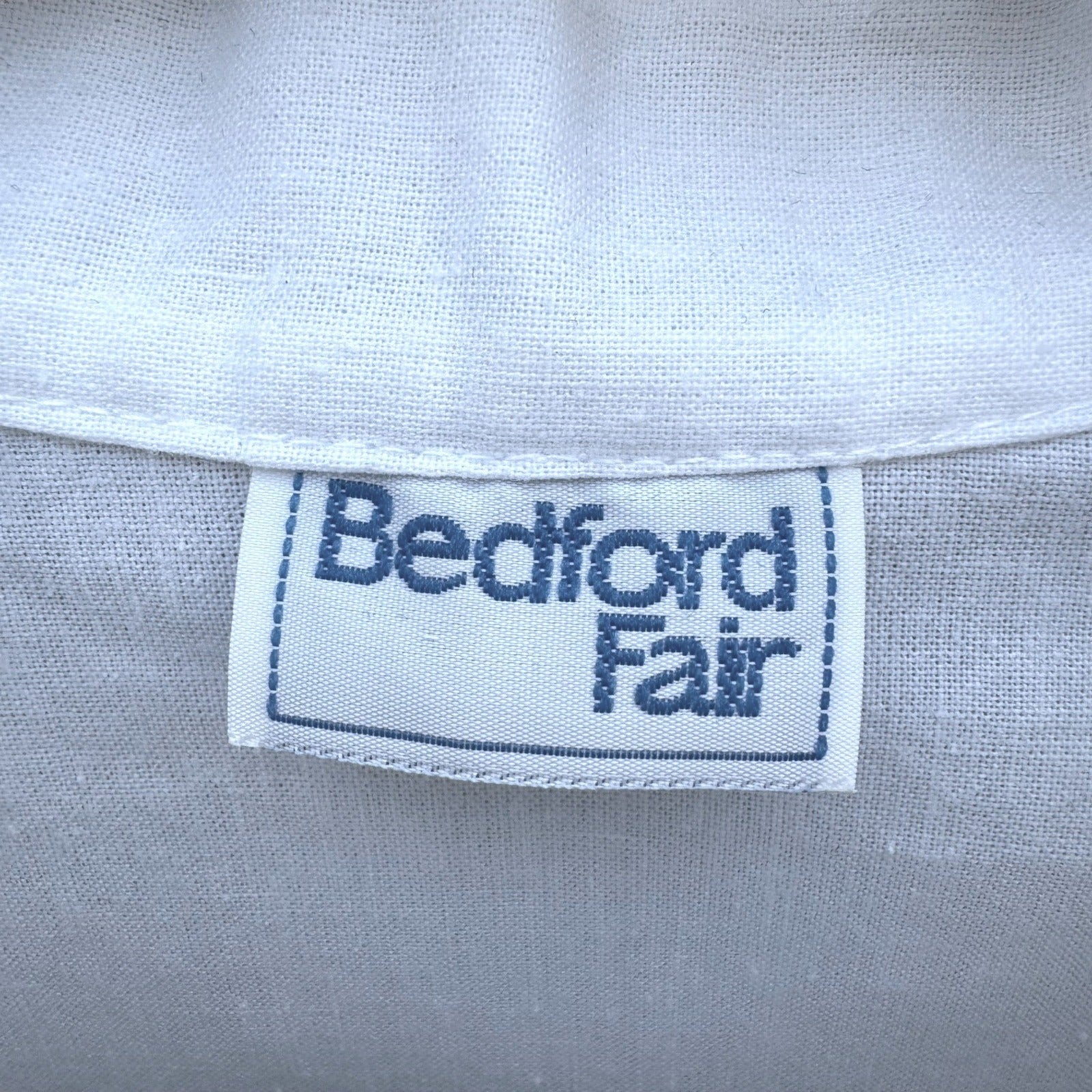 Bedford Fair Vintage 80s Womens L White Sleeveless Shirt Mandarin Collar Coastal