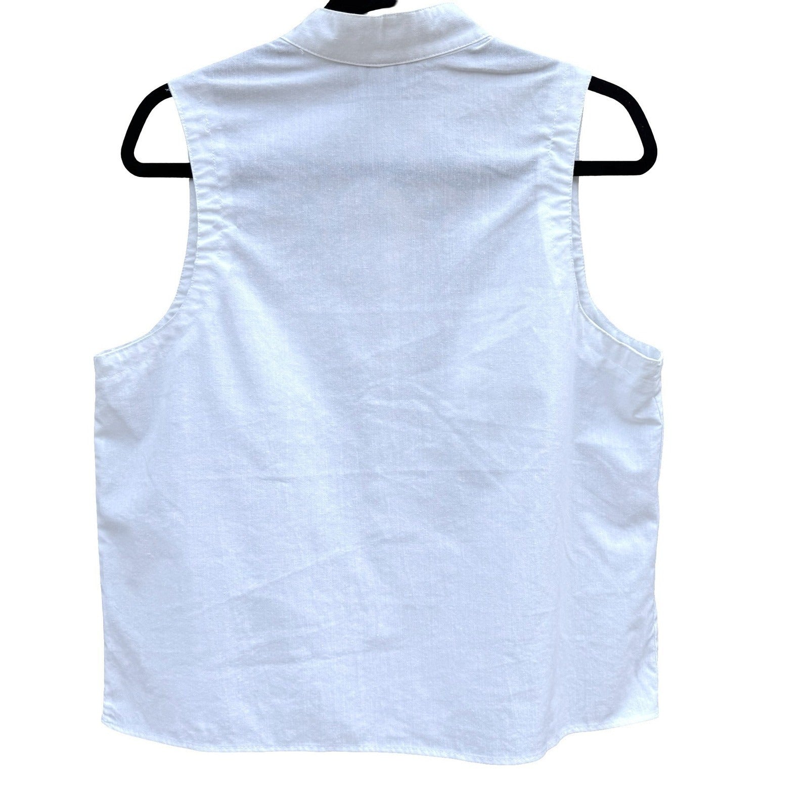 Bedford Fair Vintage 80s Womens L White Sleeveless Shirt Mandarin Collar Coastal