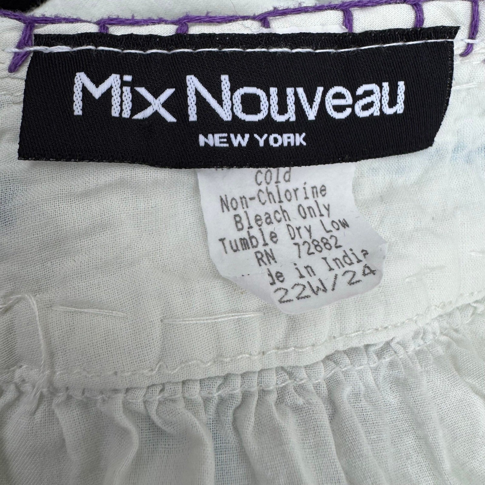 Mix Nouveau White Smocked Embroidered Cotton Peasant Blouse Womens 22 Boho Top