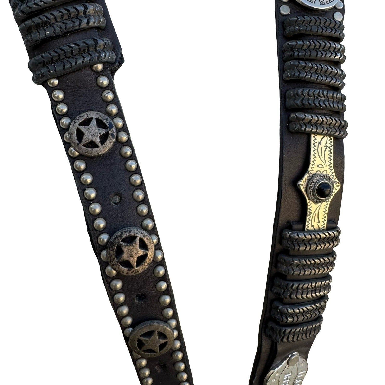 Lily Farouche Munich Vintage Black Leather Western Stud Star Belt West Germany