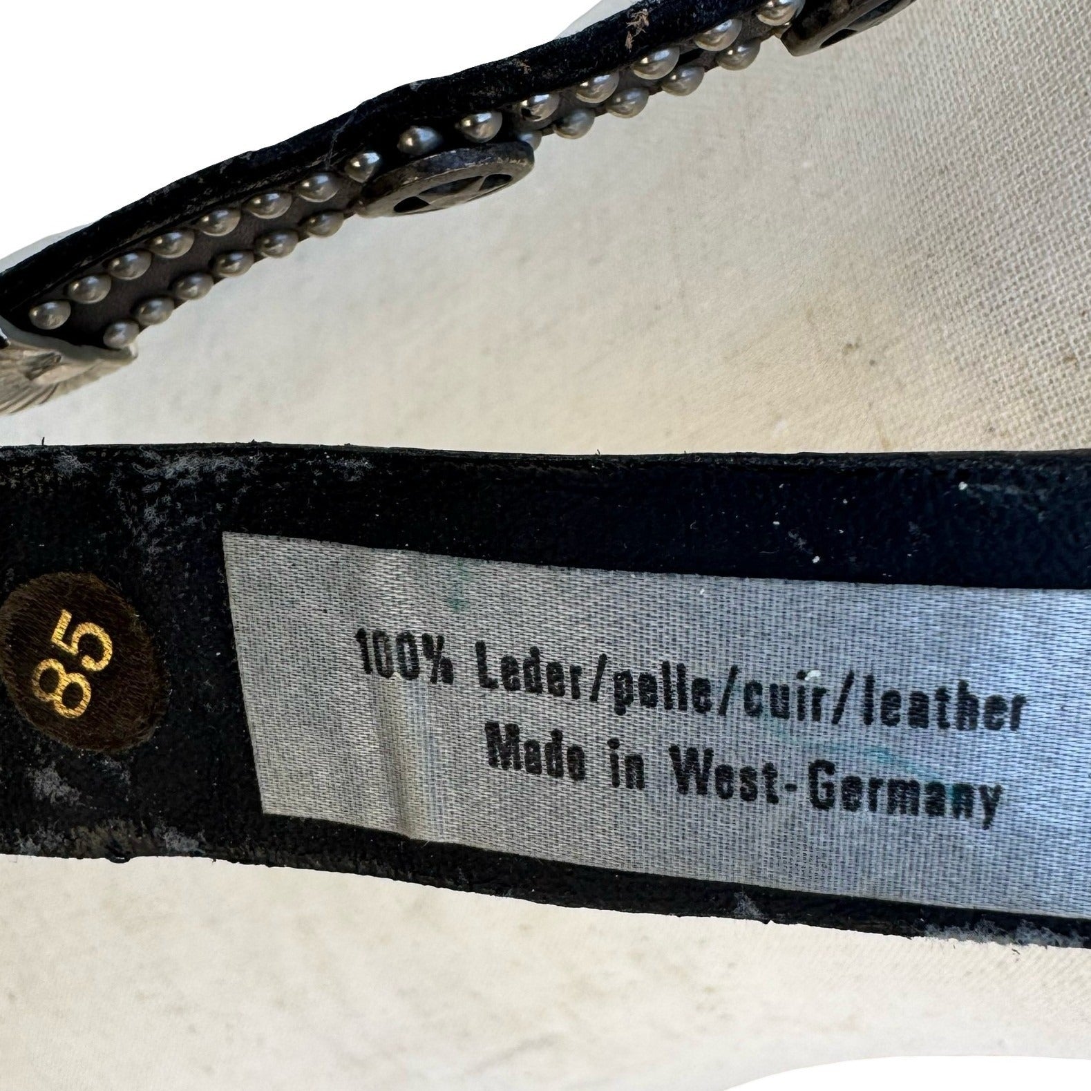 Lily Farouche Munich Vintage Black Leather Western Stud Star Belt West Germany
