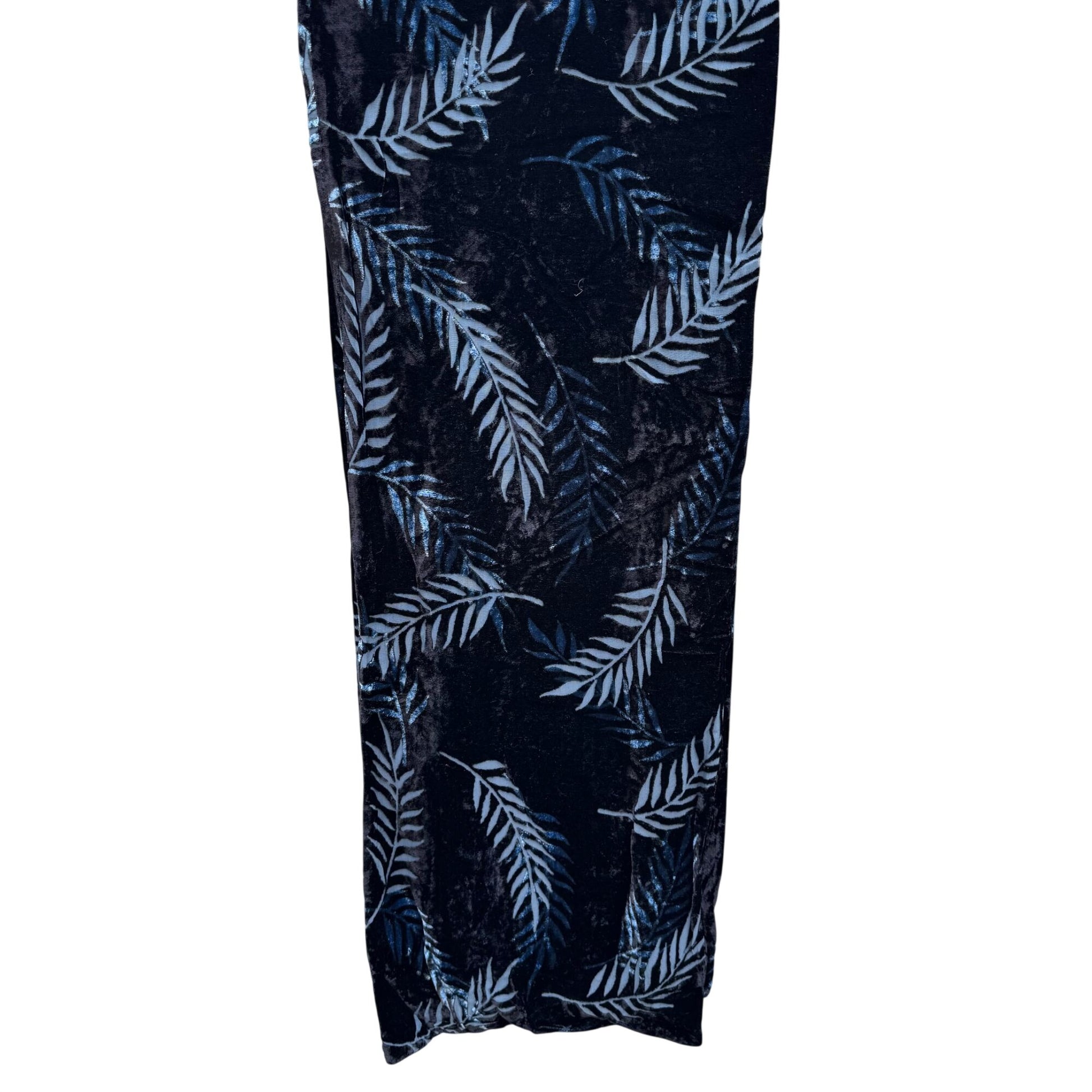 Vintage Boho Black Womens Velvet Burnout Rectangle Scarf Wrap Blue Leaf Fern OS