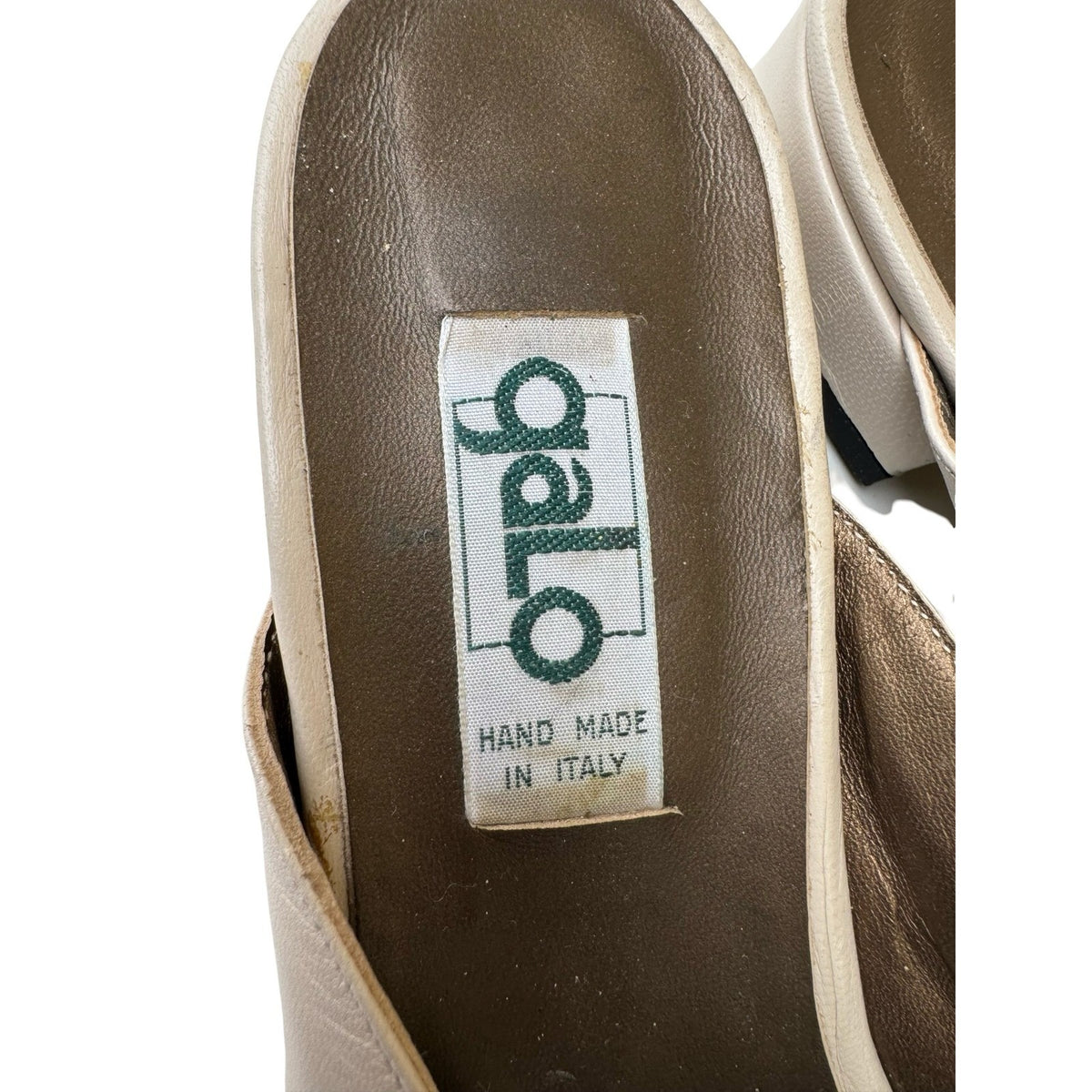 Galo Vintage Italian Leather Minimalist Cap Toe Block Heel Mules Cream Womens 42