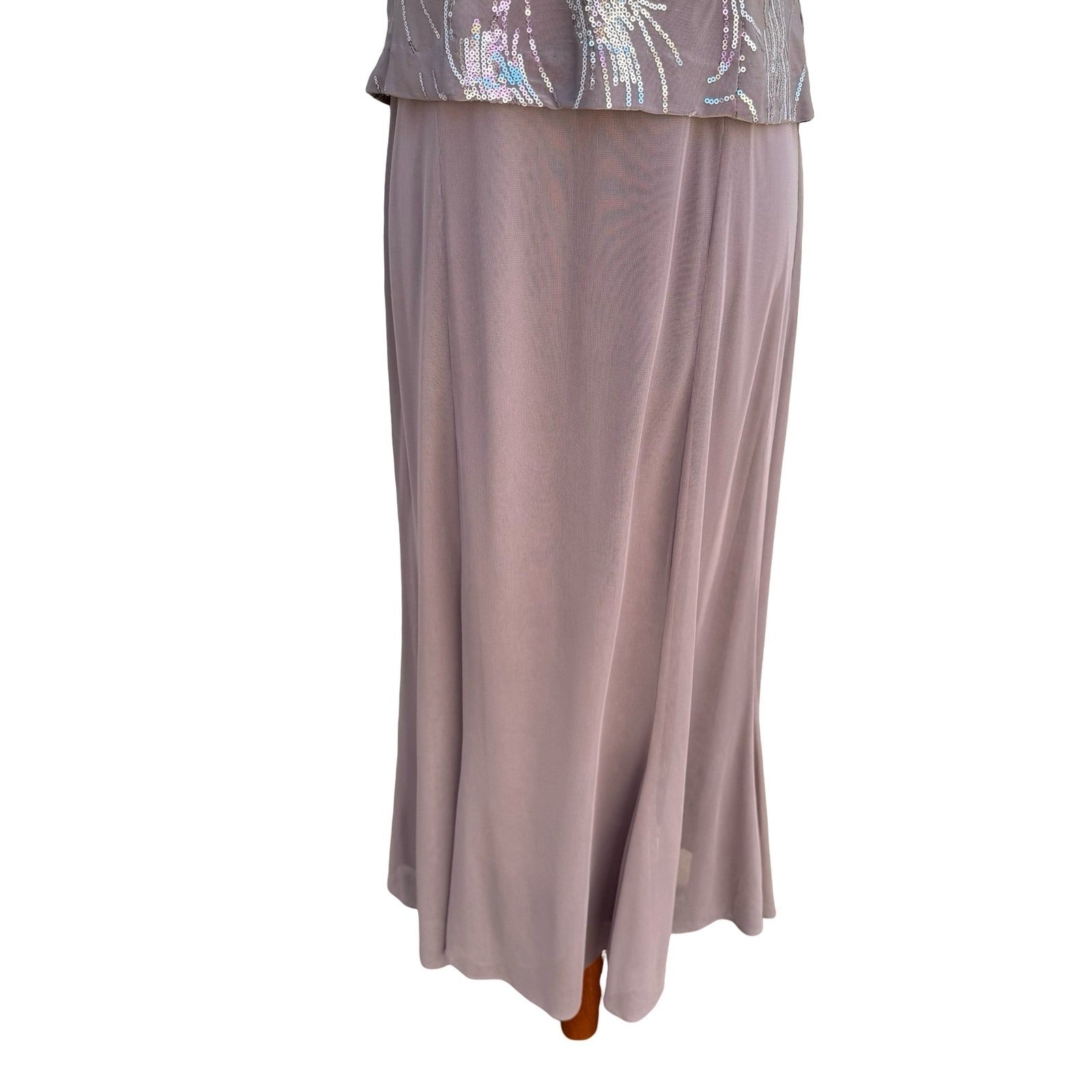 Alex Evenings Womens 6P 2PC Formal Set Taupe Silver Sequin Maxi Dress Jacket