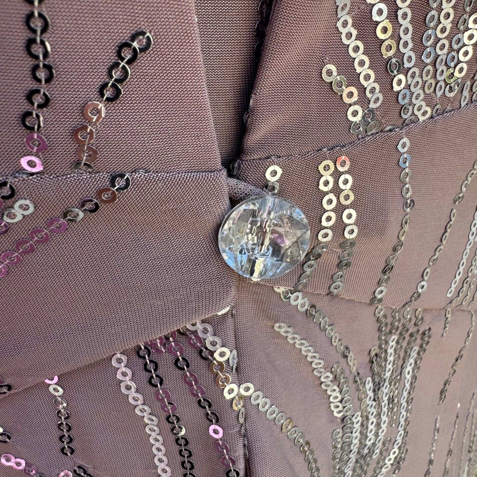 Alex Evenings Womens 6P 2PC Formal Set Taupe Silver Sequin Maxi Dress Jacket