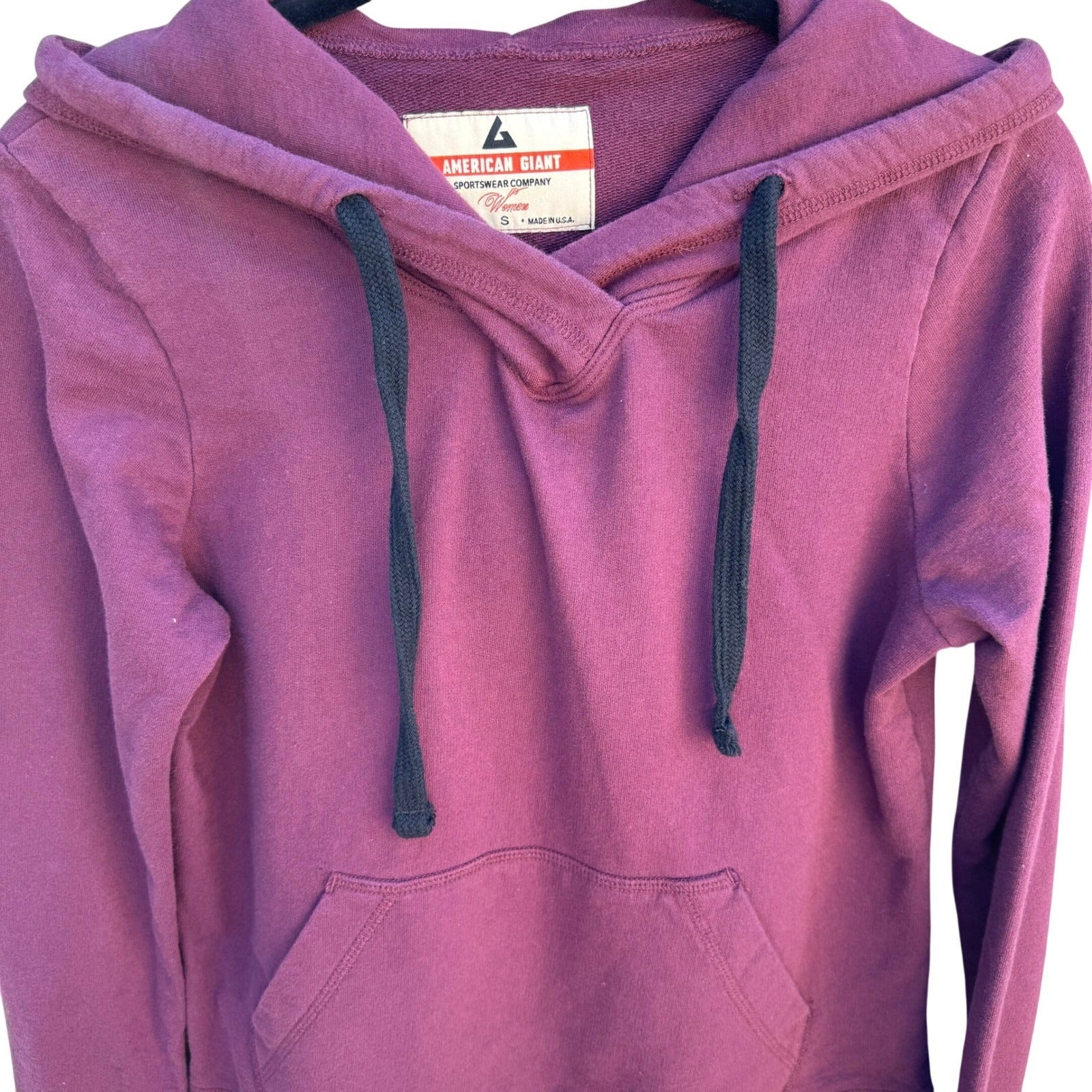 American Giant Maroon Cotton Pullover Hoodie Womens Small Burgundy Made in USA