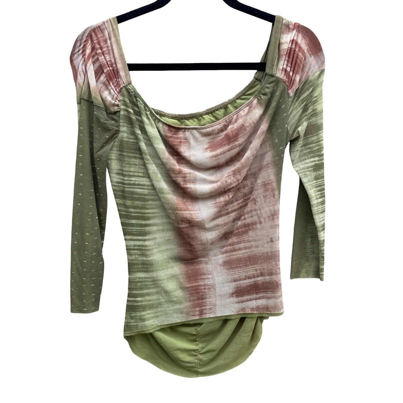 Sweet Pea Y2K 90s Fairycore Ruched Mesh Space Tie Dye 3/4 Sleeve Green Womens S