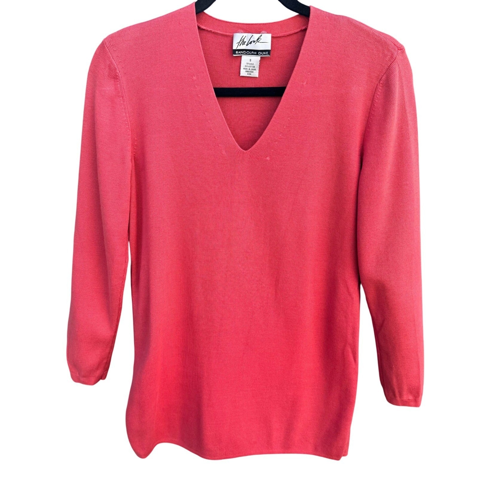Randolph Duke Silk Cotton V-Neck Sweater Coral Pink Womens Small The Look Preppy