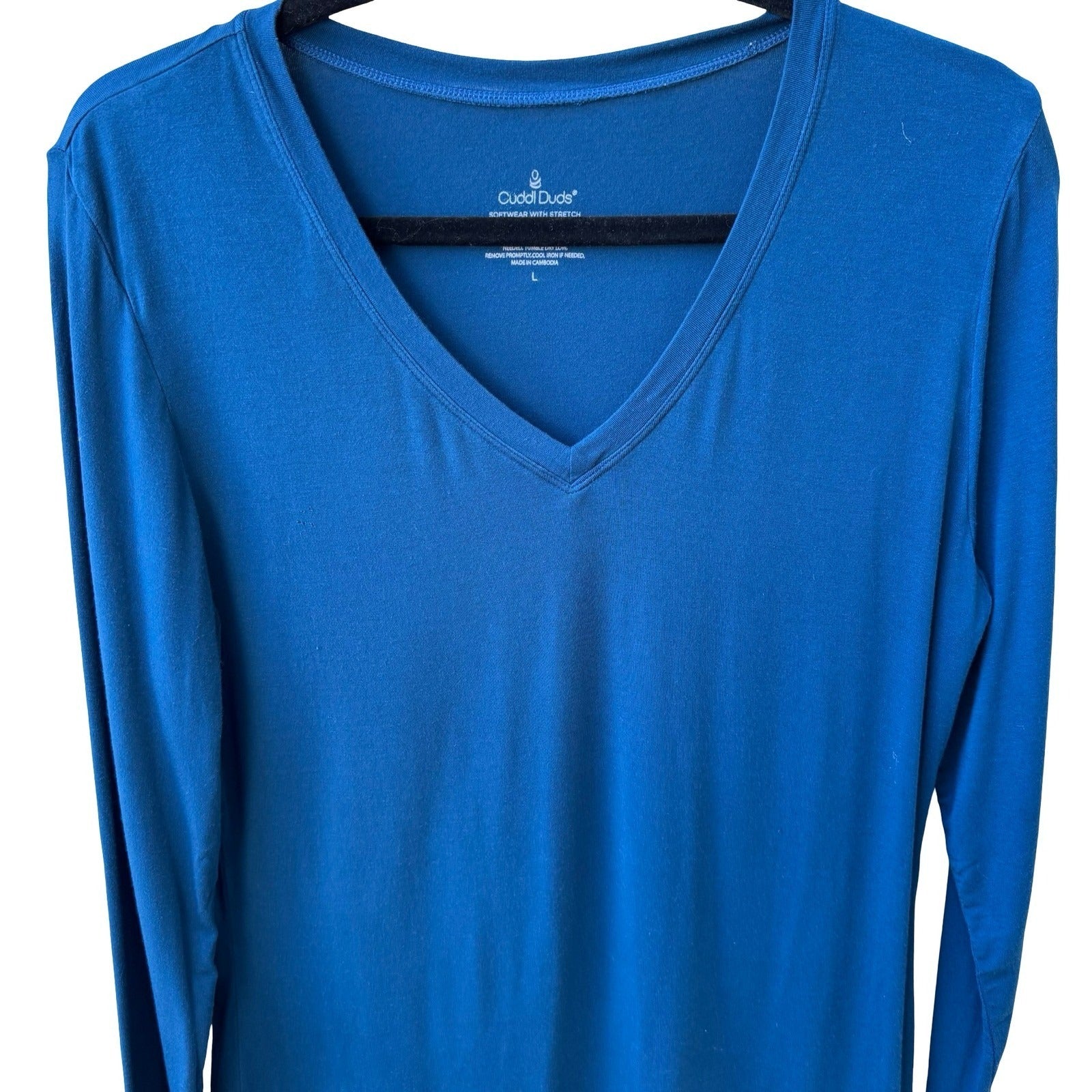 Cuddl Duds Softwear Stretch Minimalist V-Neck Breathable Base Layer Top Teal L