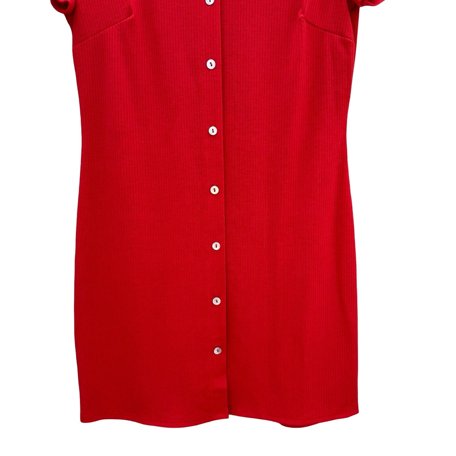 Forever 21 Womens Red Ribbed Knit Button Front Polo Collar Mini Dress Size M NEW